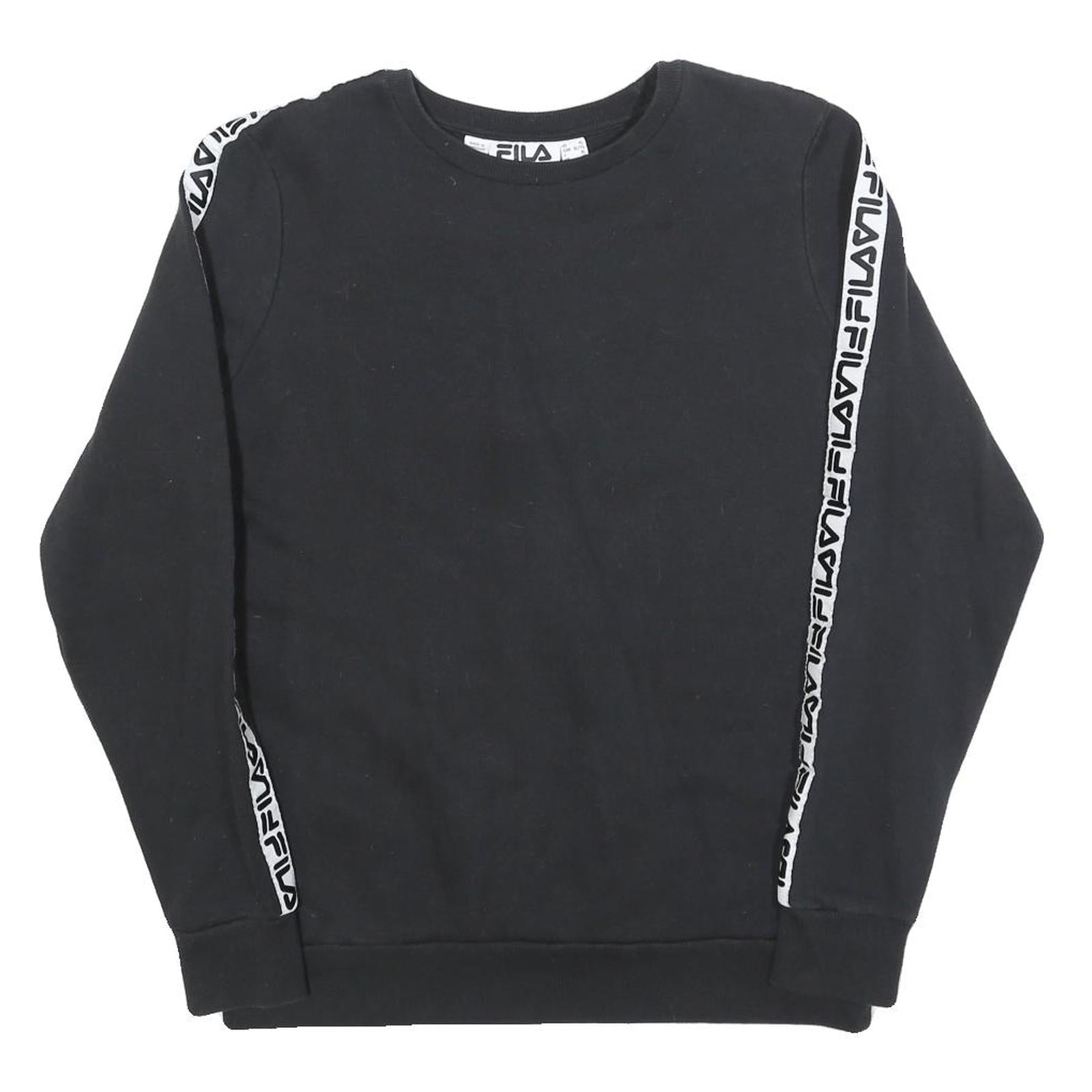 FILA Womens Black Sweatshirt Crew Neck UK 16 Cotton Blend Logo Tape Stripe Refurbished - N/A refurbished available on Cerqular
