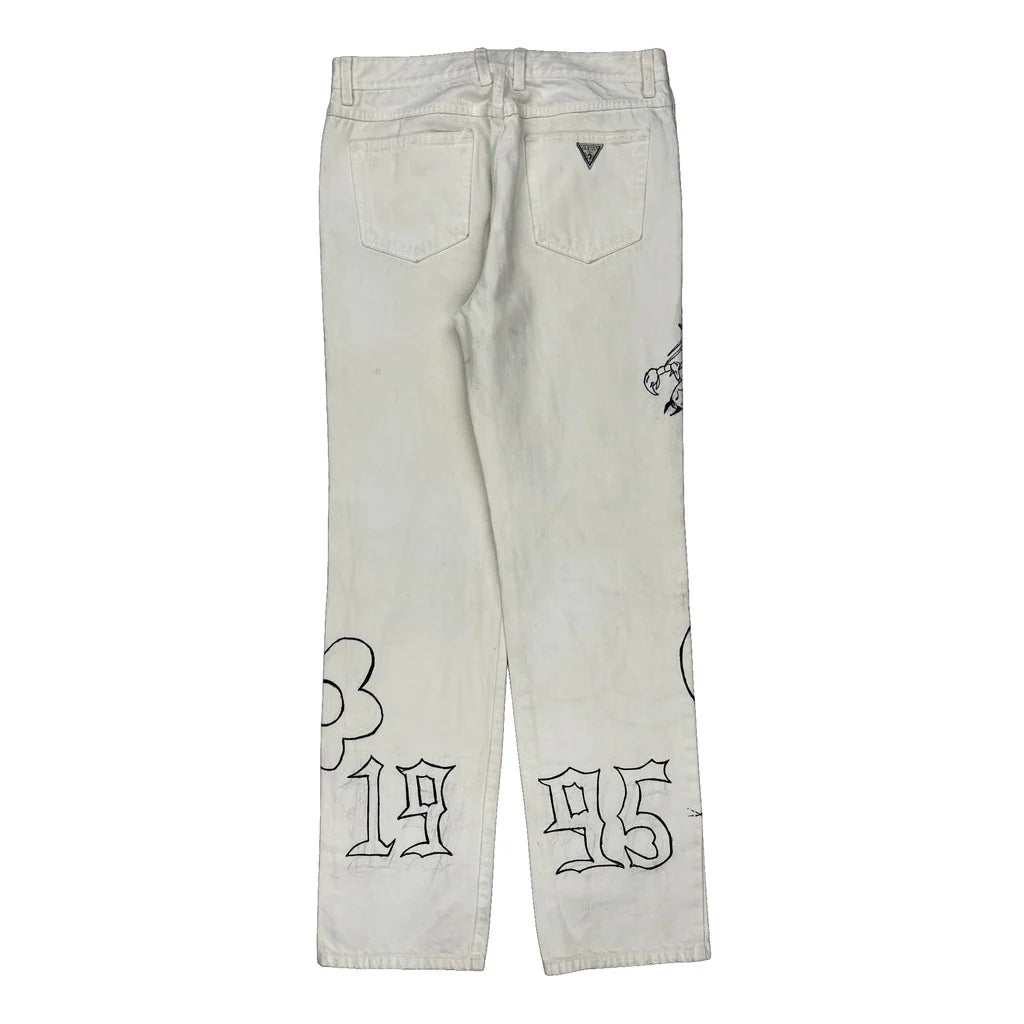 1995 Guess Graphic Jeans - 32W 34L White Cotton Refurbished - Thrifted (note: this is a term often used to describe second- refurbished available on Cerqular