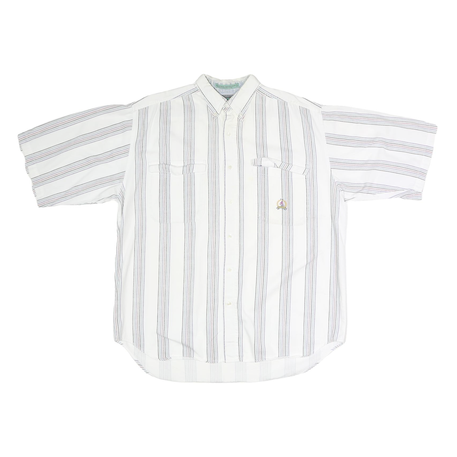 WORLD Mens White & Grey Stripe Cotton Shirt L Casual Button Front Pockets Refurbished - N/A refurbished available on Cerqular