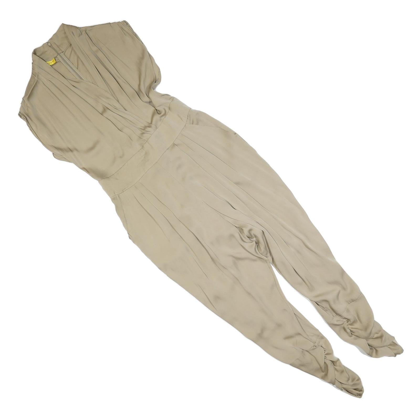 CATHERINE MALANDRINO Womens Beige Playsuit M Sleeveless V-Neck Waist Tie Relaxed Refurbished - N/A refurbished available on Cerqular