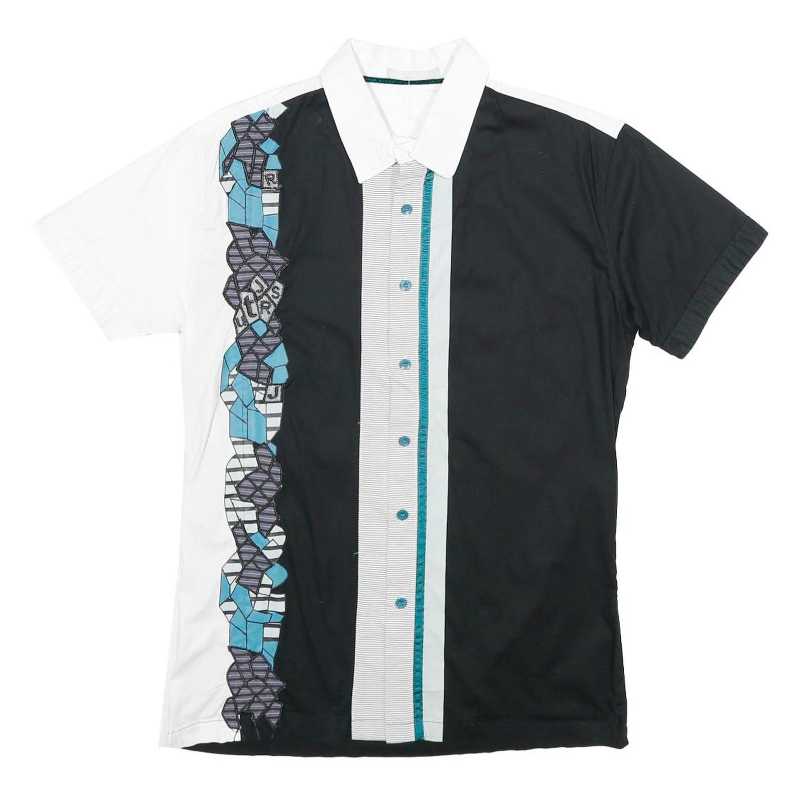 JUST REBEL Mens Black & White Abstract Pattern Cotton Shirt L Casual Button Up Refurbished - N/A refurbished available on Cerqular