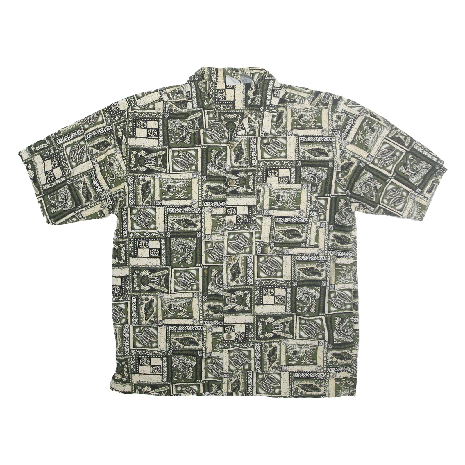 OP SPORT Mens Green & Cream Pattern Cotton Shirt L Summer Casual Beachwear Refurbished - N/A refurbished available on Cerqular
