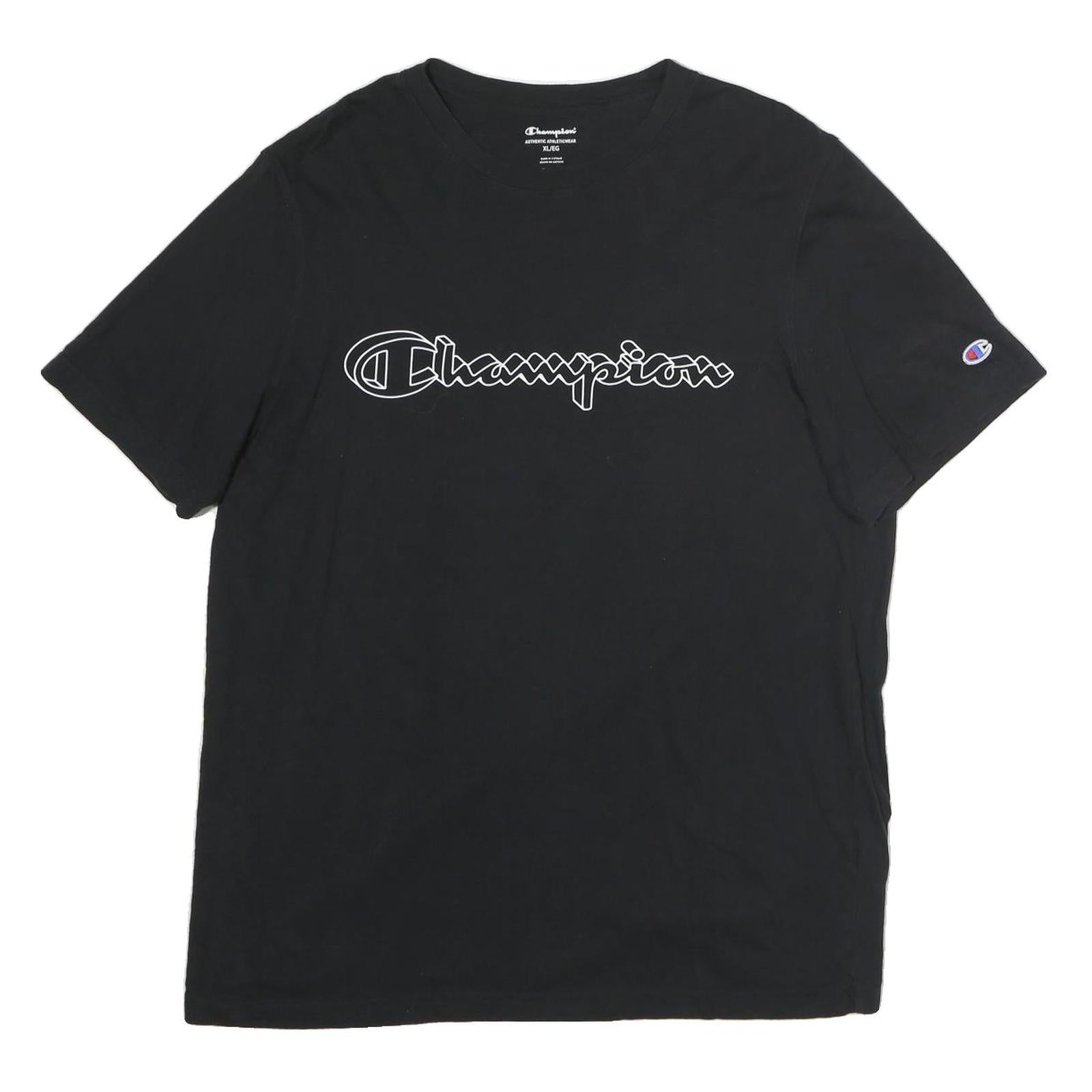 CHAMPION Mens Black Graphic T-Shirt XL Short Sleeve Crew Neck Cotton Casual Refurbished - N/A refurbished available on Cerqular