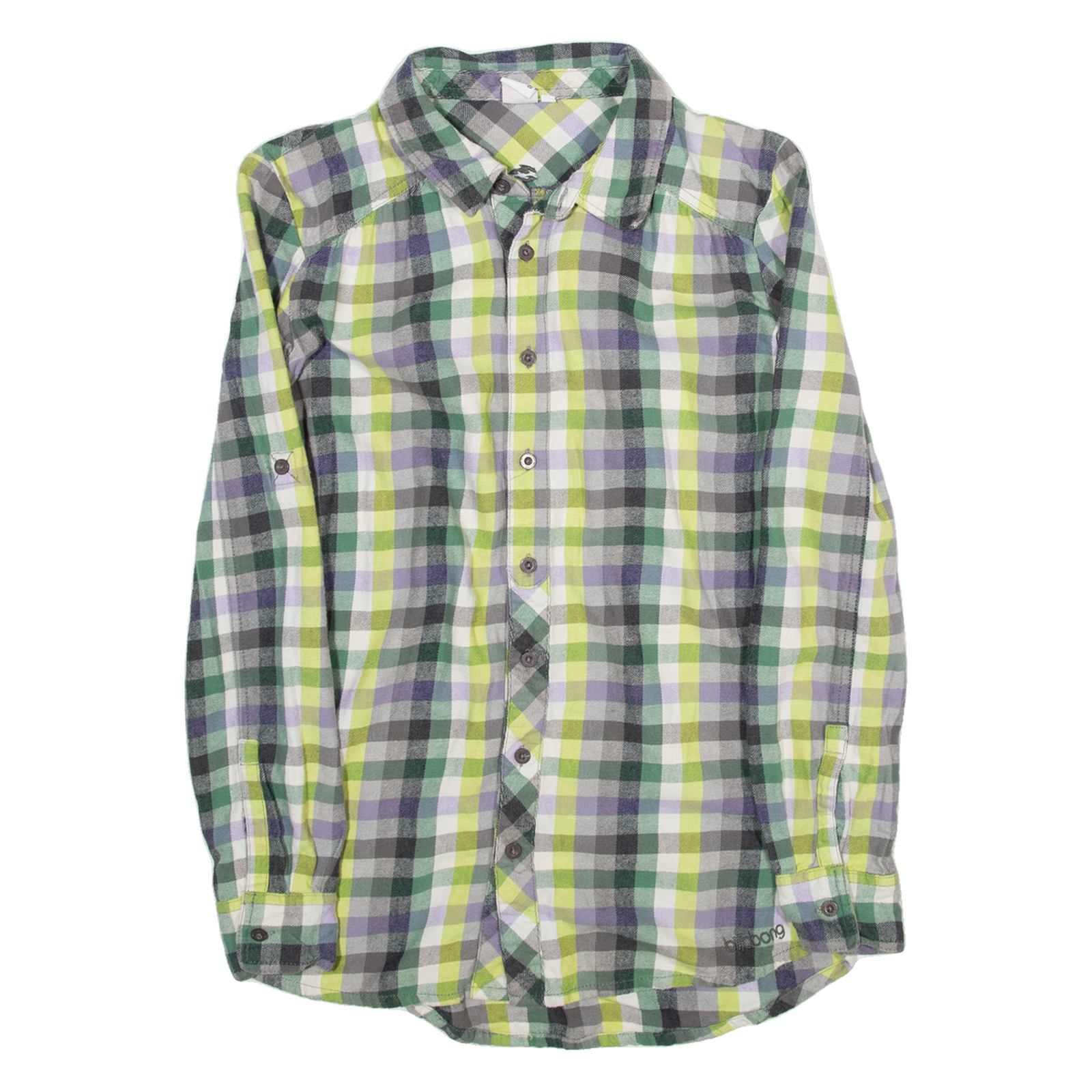BILLABONG Womens Shirt Green Gingham Long Sleeve XS Refurbished - N/A refurbished available on Cerqular