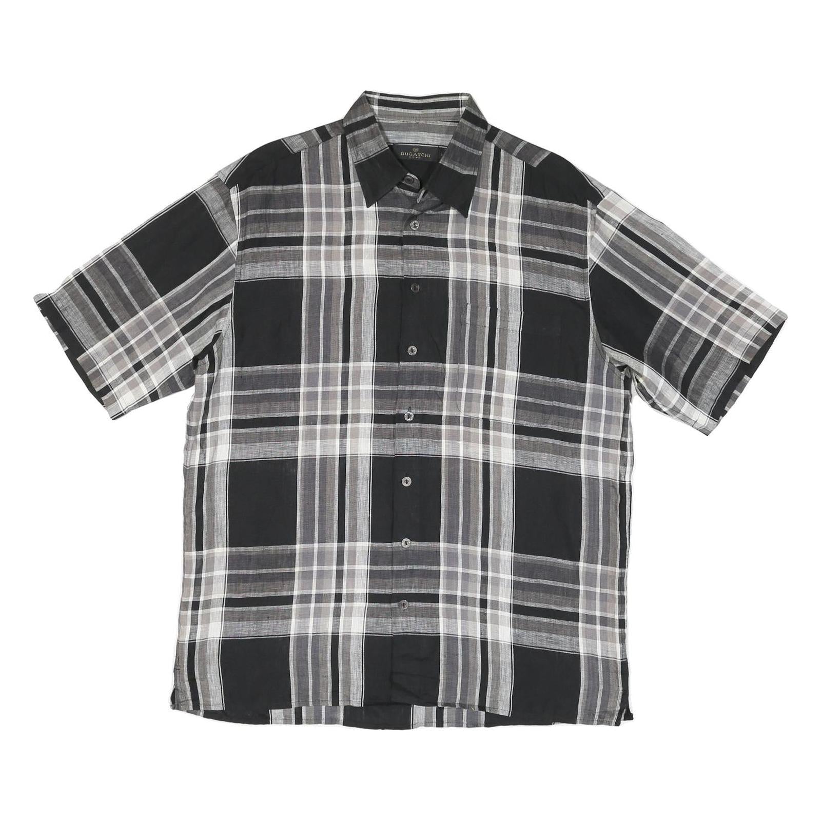 BUGATCHI Mens Black & Grey Check Shirt L Cotton Blend Casual Short Sleeve Button Refurbished - N/A refurbished available on Cerqular