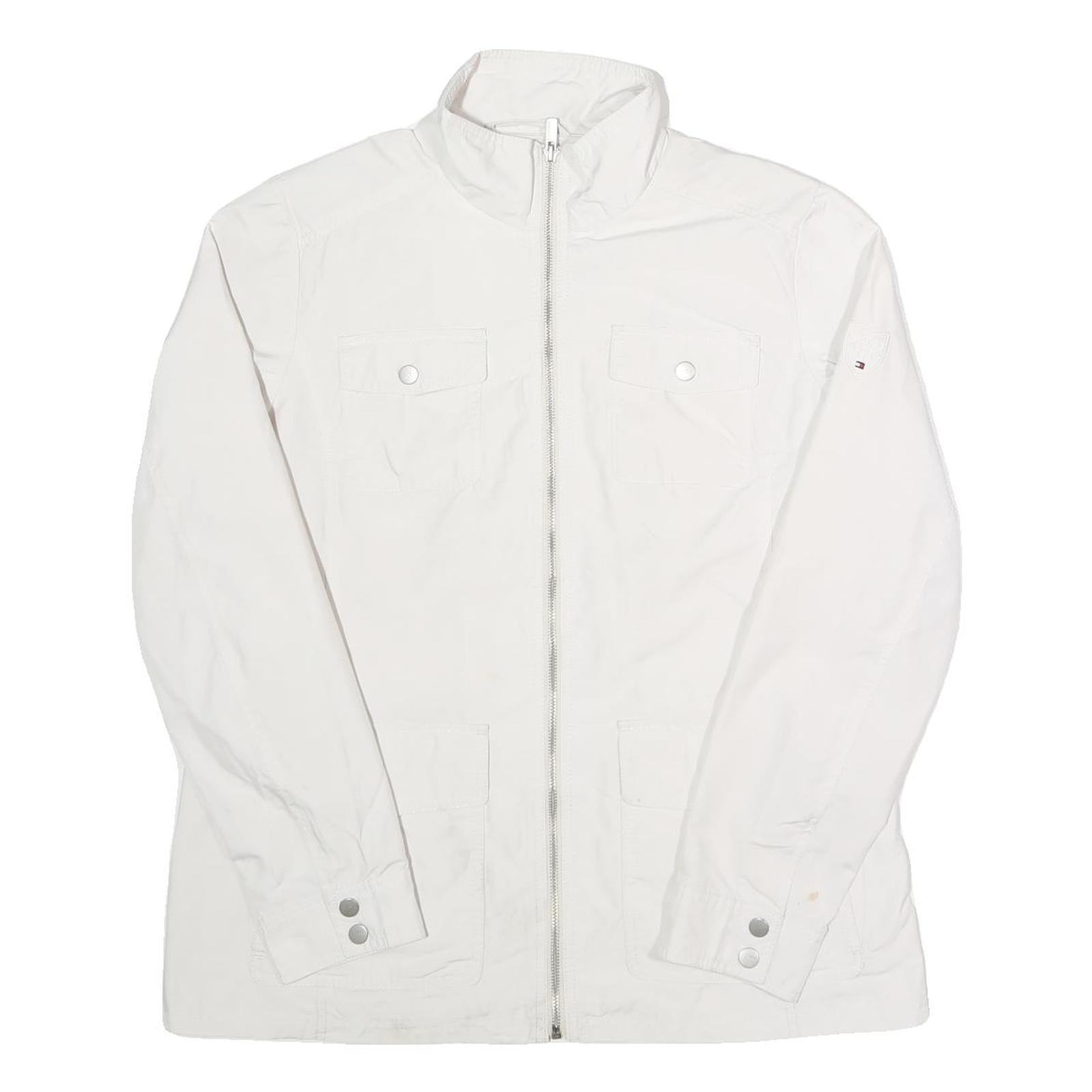 TOMMY HILFIGER Womens White Jacket L Polyester Plain Zip Button Pocket Refurbished - N/A refurbished available on Cerqular