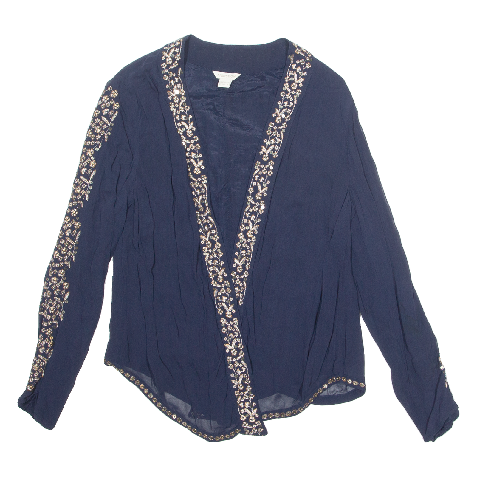 MONSOON Womens Printed Blouse Blue Long Sleeve UK 8 Refurbished - N/A refurbished available on Cerqular