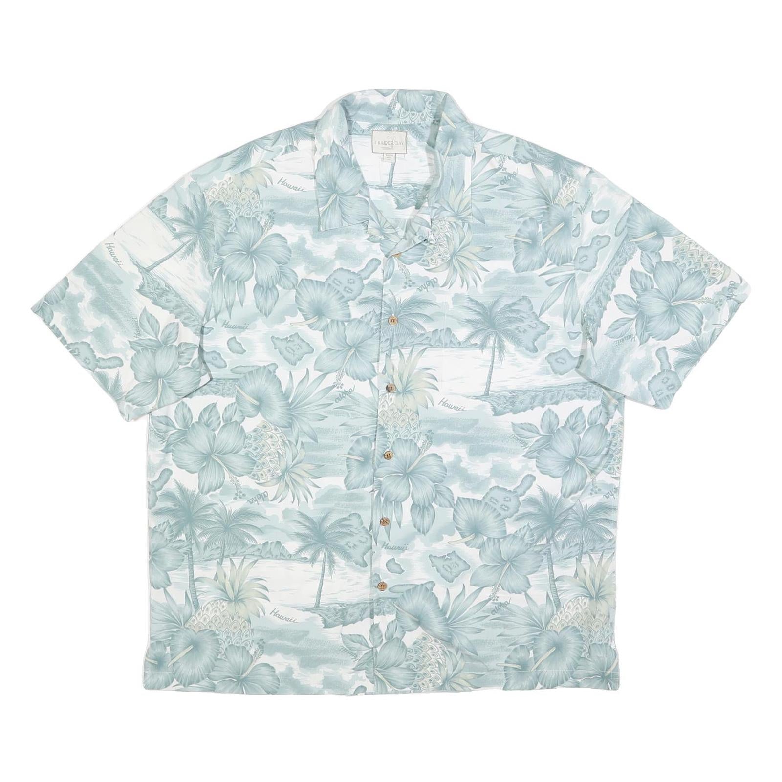 TRADER BAY Mens Green & Cream Hawaiian Shirt XL Tropical Floral Pattern Summer Refurbished - N/A refurbished available on Cerqular
