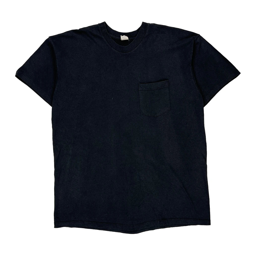 Blank Single Stitch T-Shirt - 2XL Black Cotton Refurbished - Thrifted (note: this is a term often used to describe second- refurbished available on Cerqular