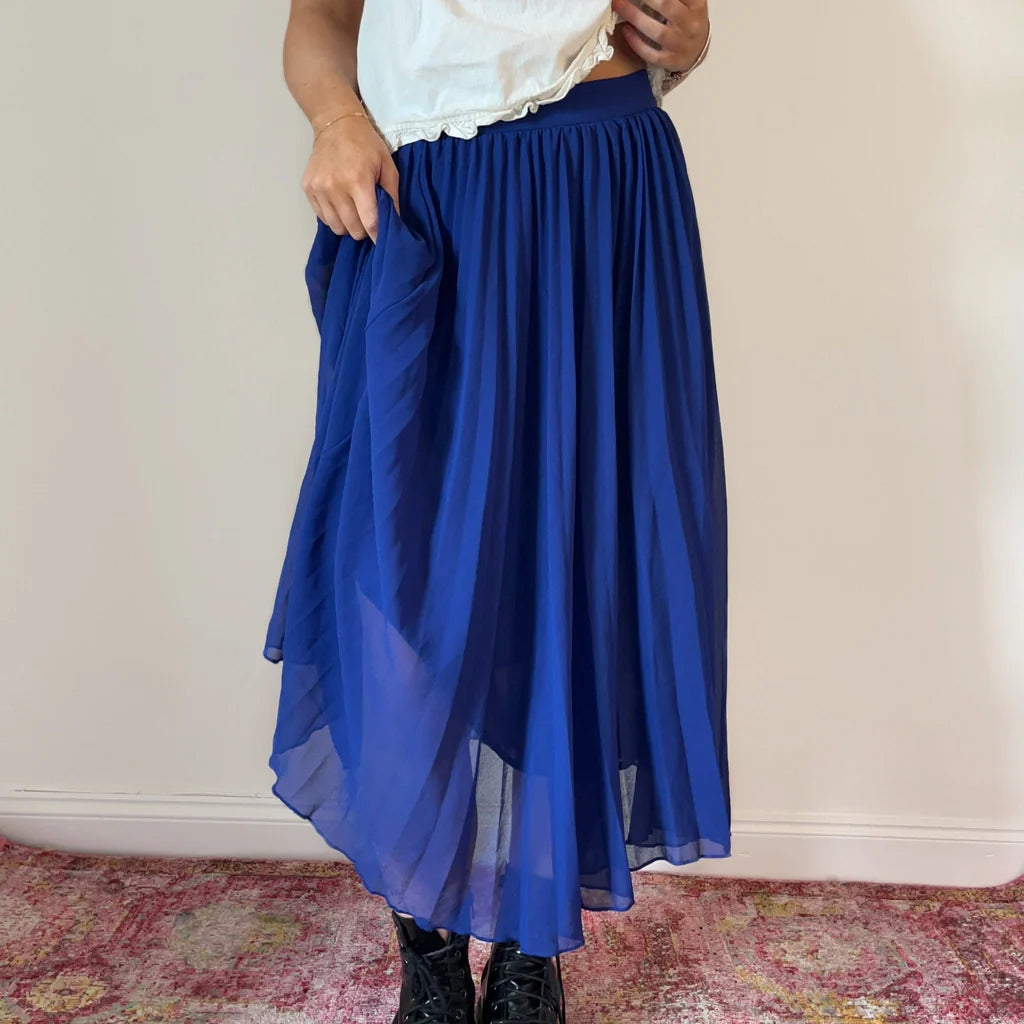 Louche Midi Skirt - 25W UK 6 Blue Viscose Blend | Size: UK 6 Refurbished - Thrifted (note: this is a term often used to describe second- refurbished available on Cerqular