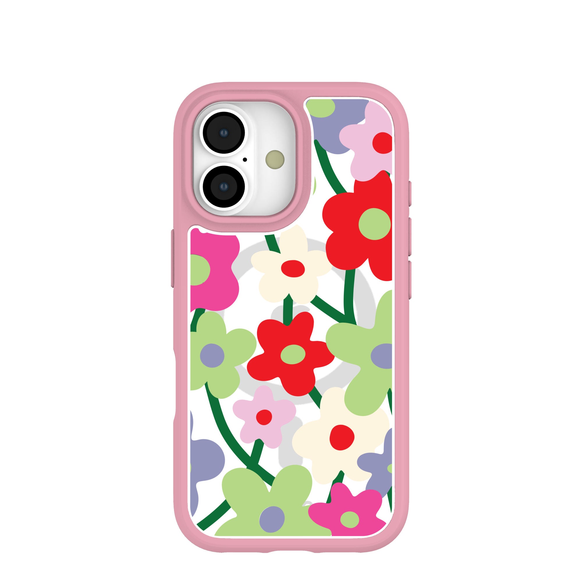 Clear Poppy Flora iPhone 17 Case With Petal Pink Ridge (MagSafe included) Refurbished - Pela Case refurbished available on Cerqular