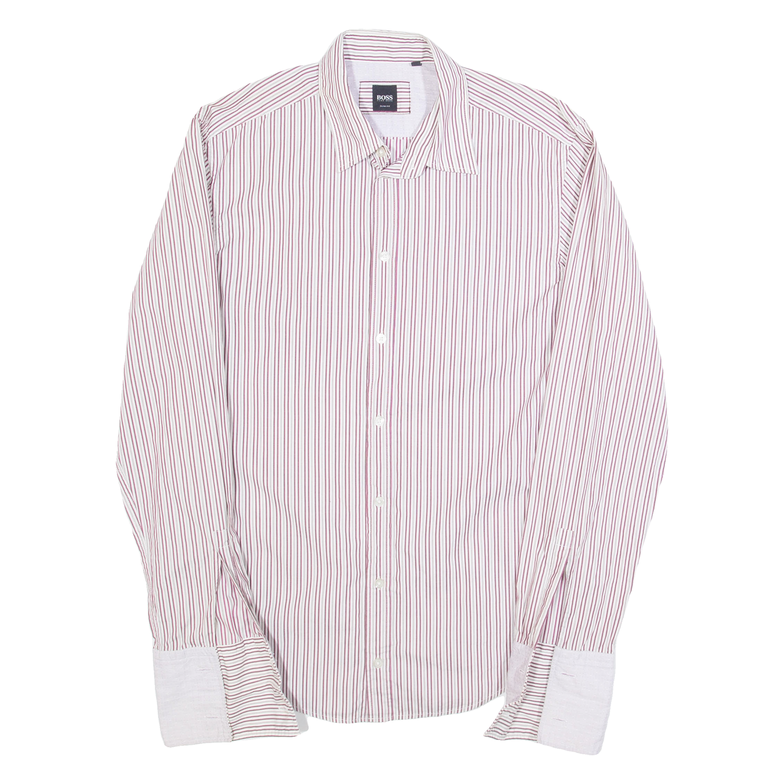 HUGO BOSS Slim Fit Mens Shirt Red Striped Long Sleeve M Refurbished - N/A refurbished available on Cerqular