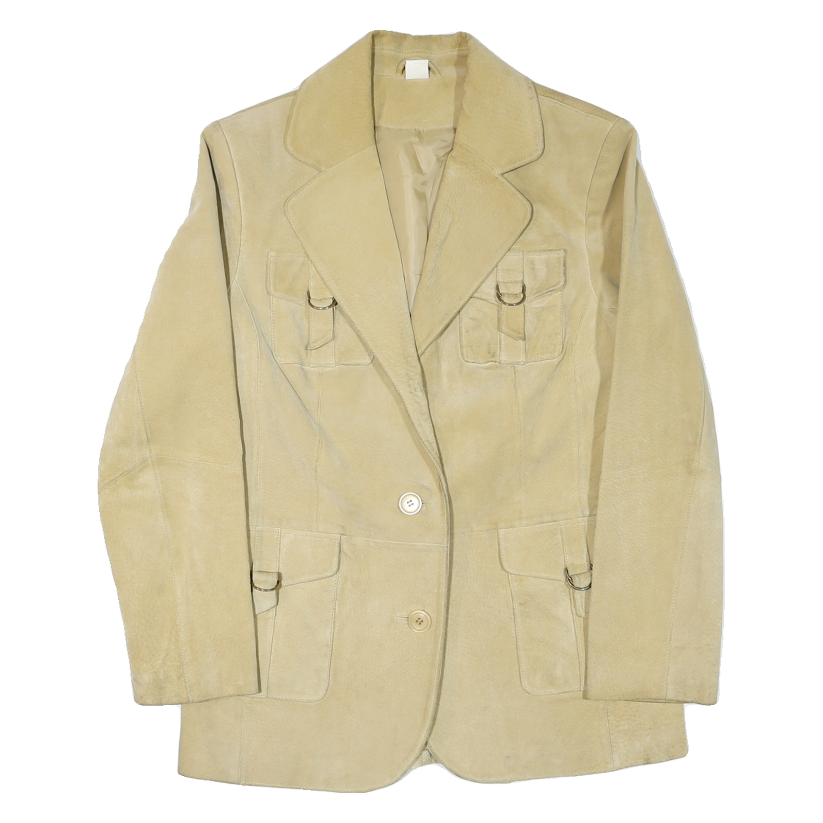 Womens Beige Coach Jacket M Suede Woven Plain Classic Fit Button Closure Long Refurbished - N/A refurbished available on Cerqular