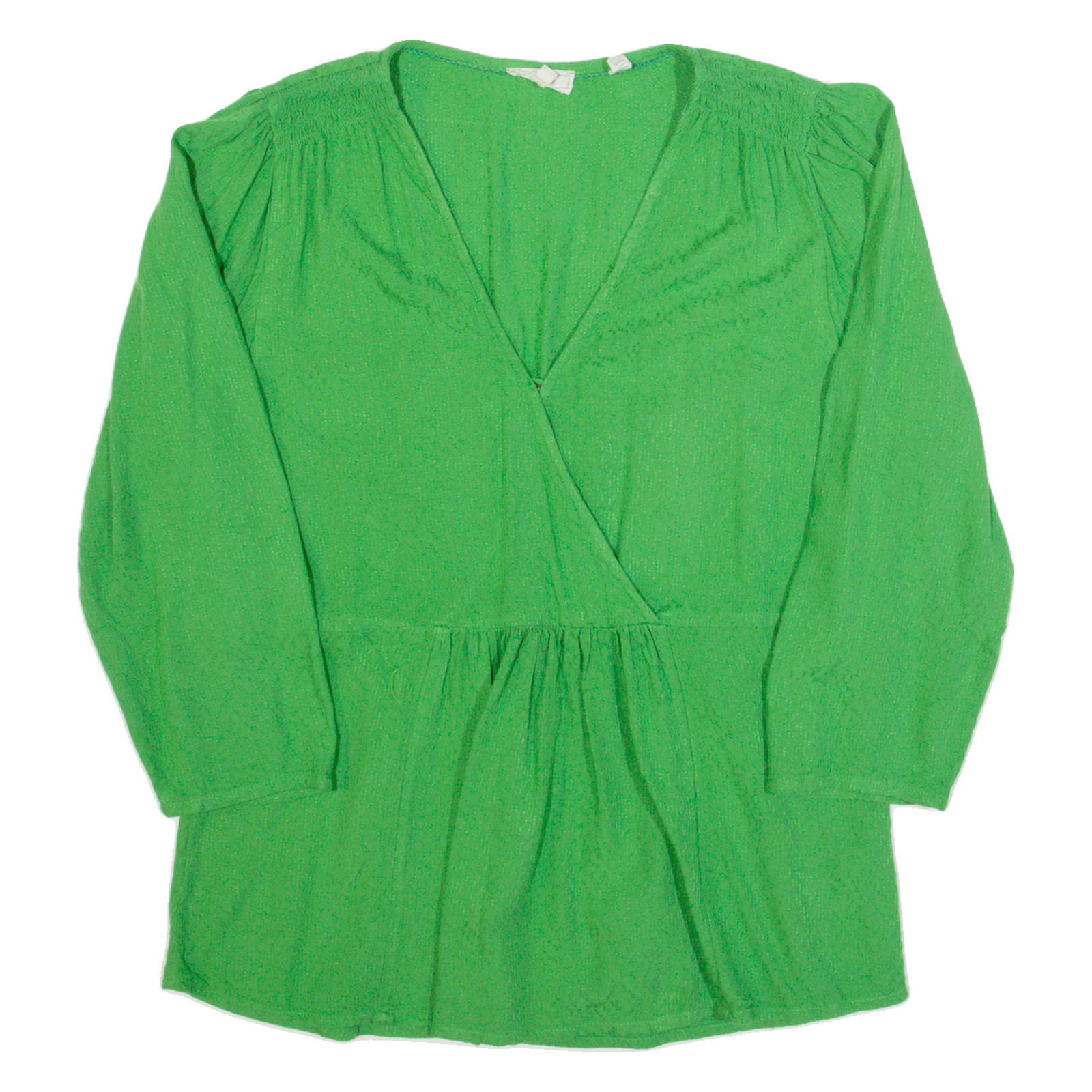 FAT FACE Womens Smock Top Green V-Neck Long Sleeve UK 12 Refurbished - N/A refurbished available on Cerqular