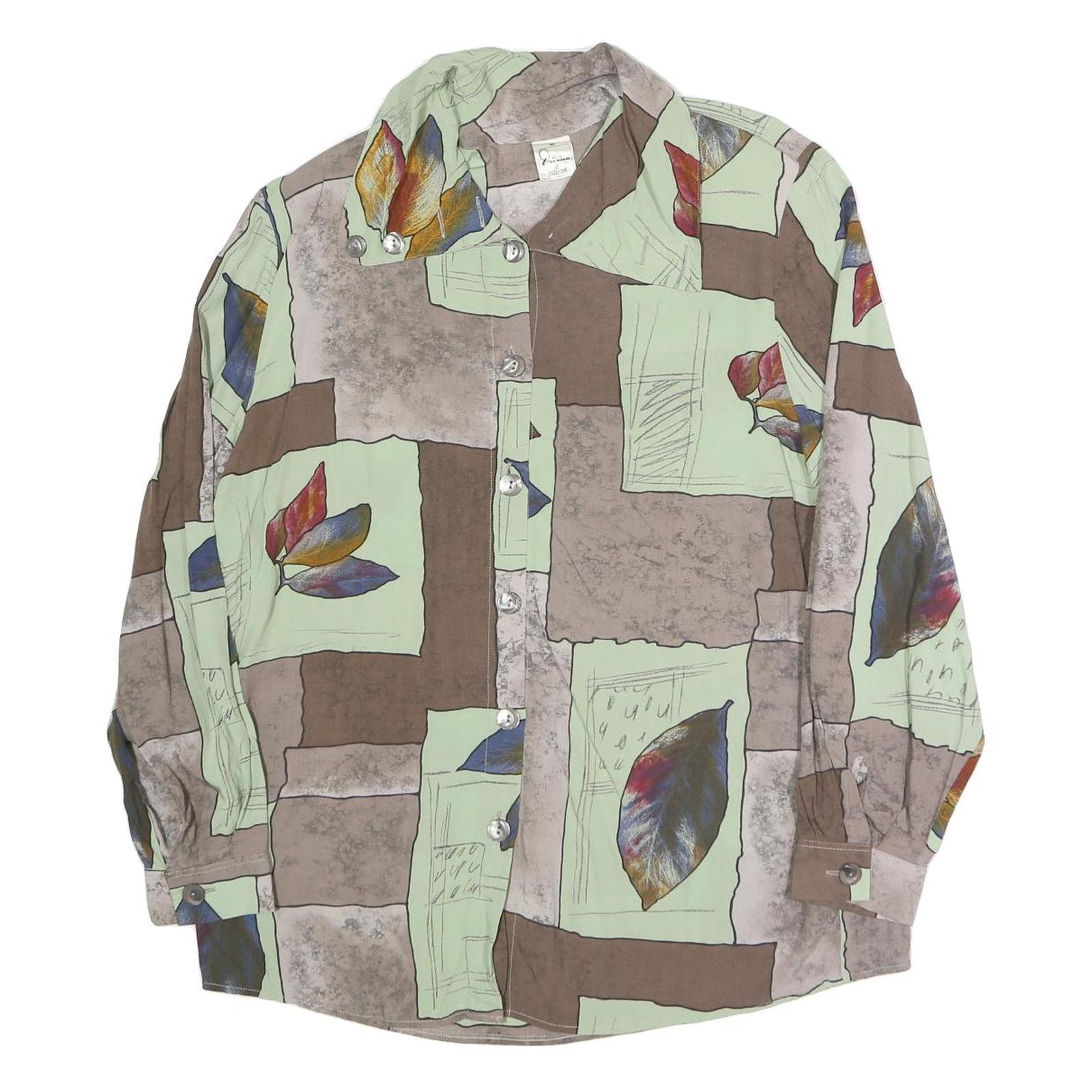 DIVINA Womens Green Brown Leaf Print Shirt Long Sleeve Collared M Relaxed Fit Refurbished - N/A refurbished available on Cerqular