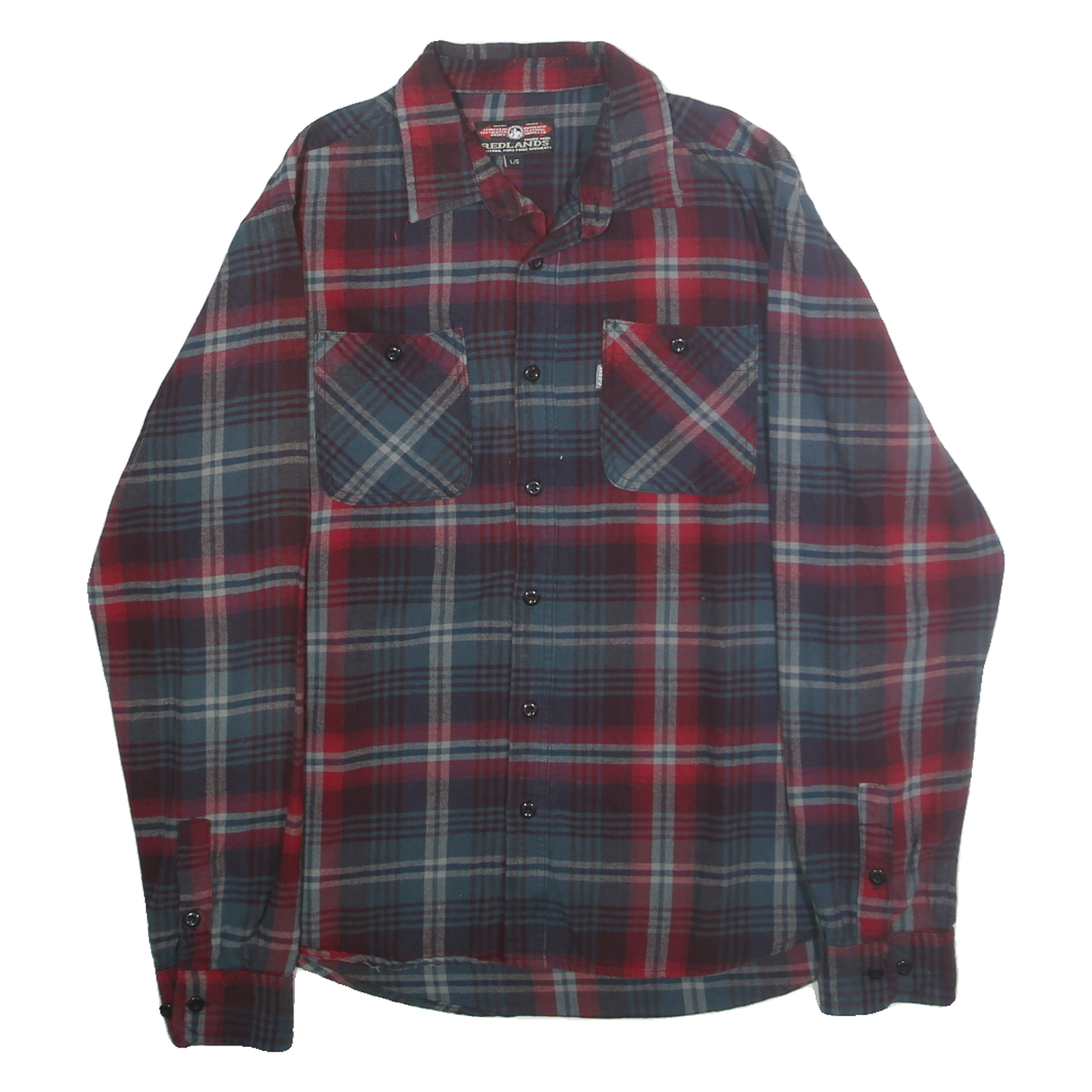 REDLANDS Mens Blue & Red Plaid Shirt L Cotton Button Collar Long Sleeve Casual Refurbished - N/A refurbished available on Cerqular