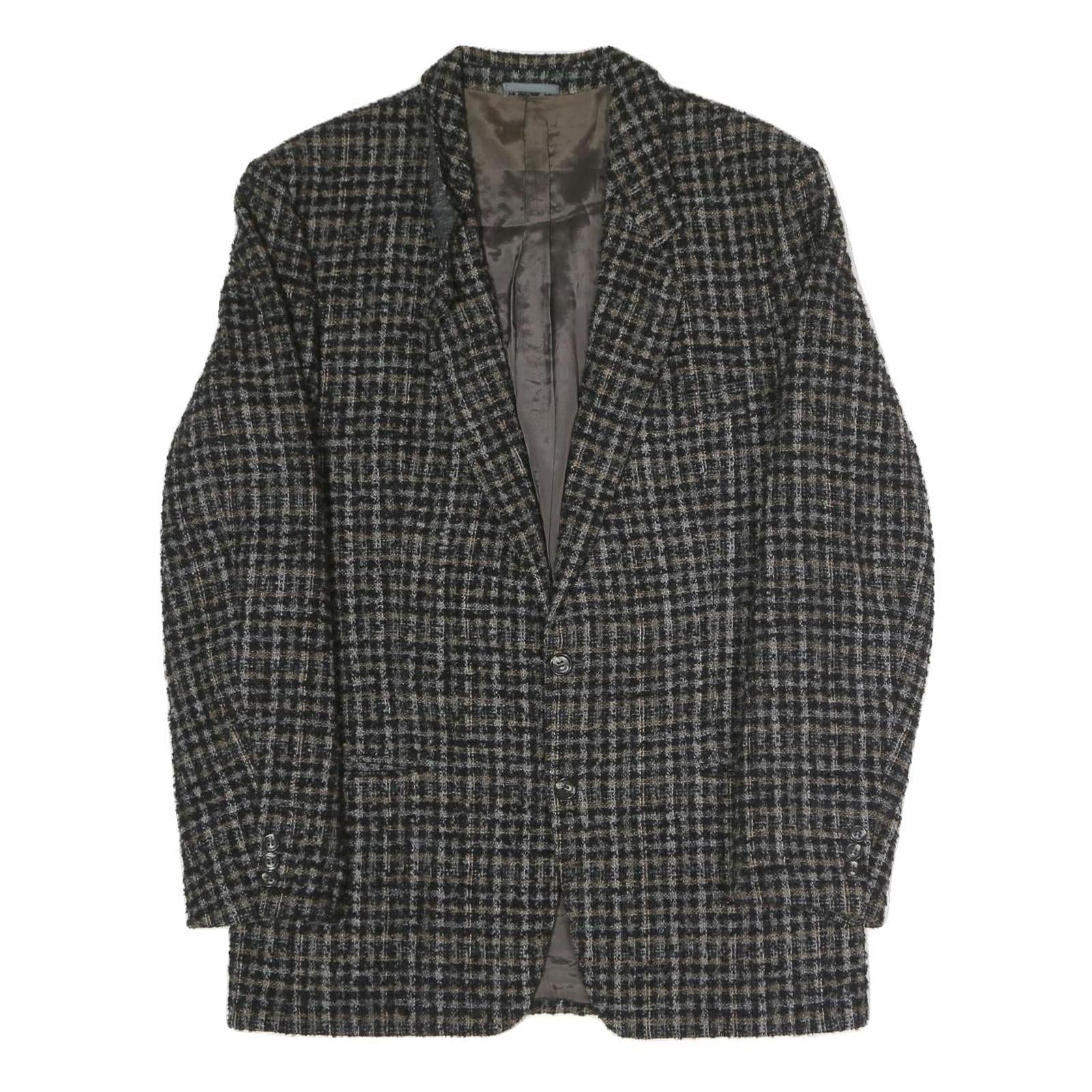 Mens Black & Brown Check Classic Jacket M Polyester Blend Button Closure Formal Refurbished - N/A refurbished available on Cerqular