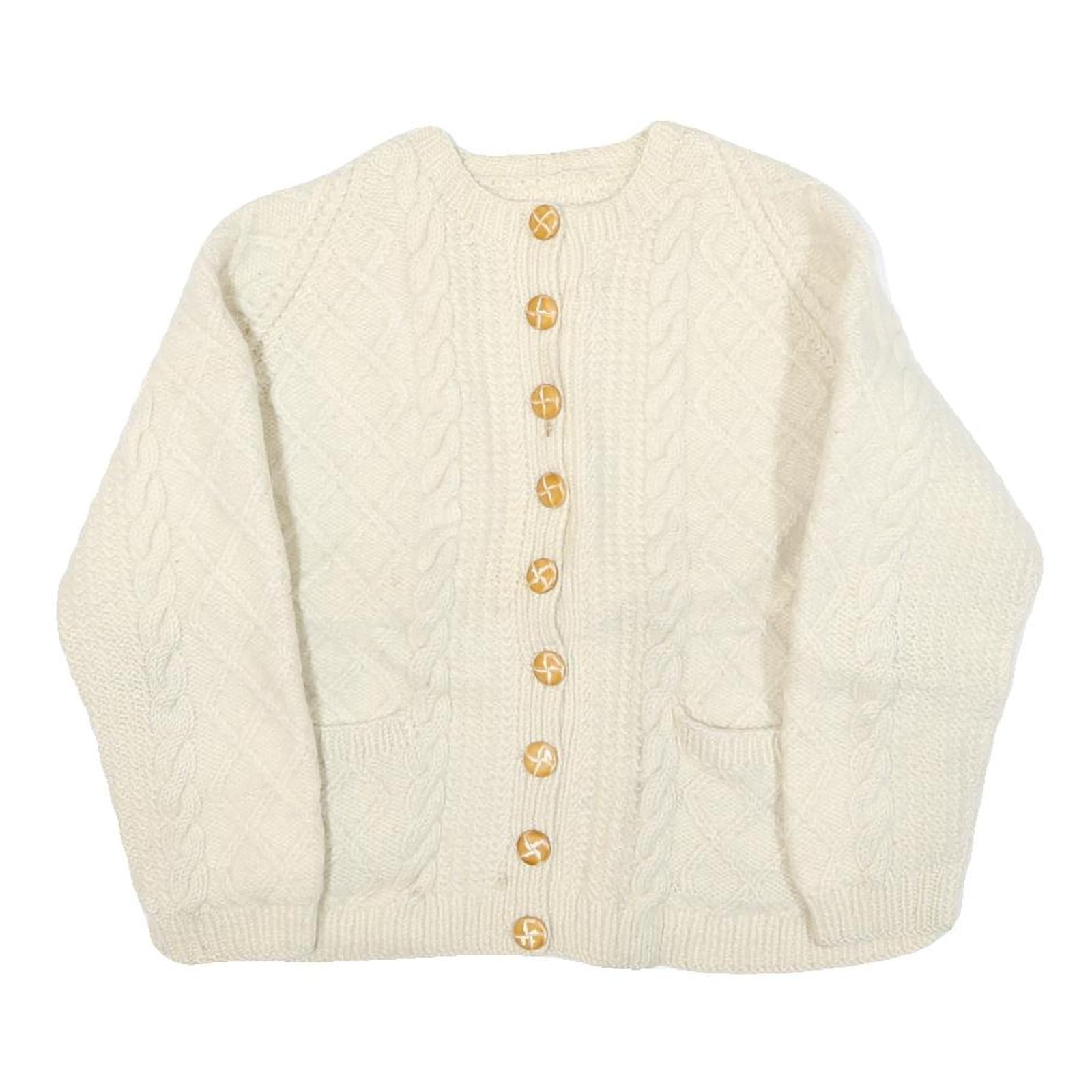 Womens Cream Cable Knit Wool Patterned Jumper Round Neck Button Up XS Wool Refurbished - N/A refurbished available on Cerqular