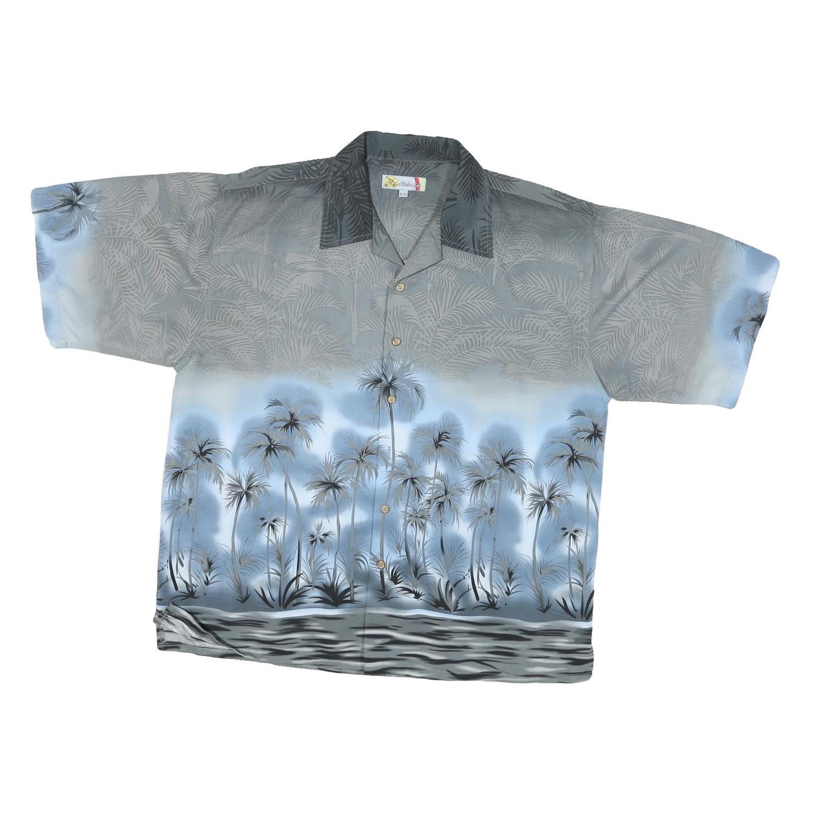 ALAHIA JOE Mens Grey & Blue Hawaiian Shirt XL Beach Palm Tree Print Relaxed Fit Refurbished - N/A refurbished available on Cerqular