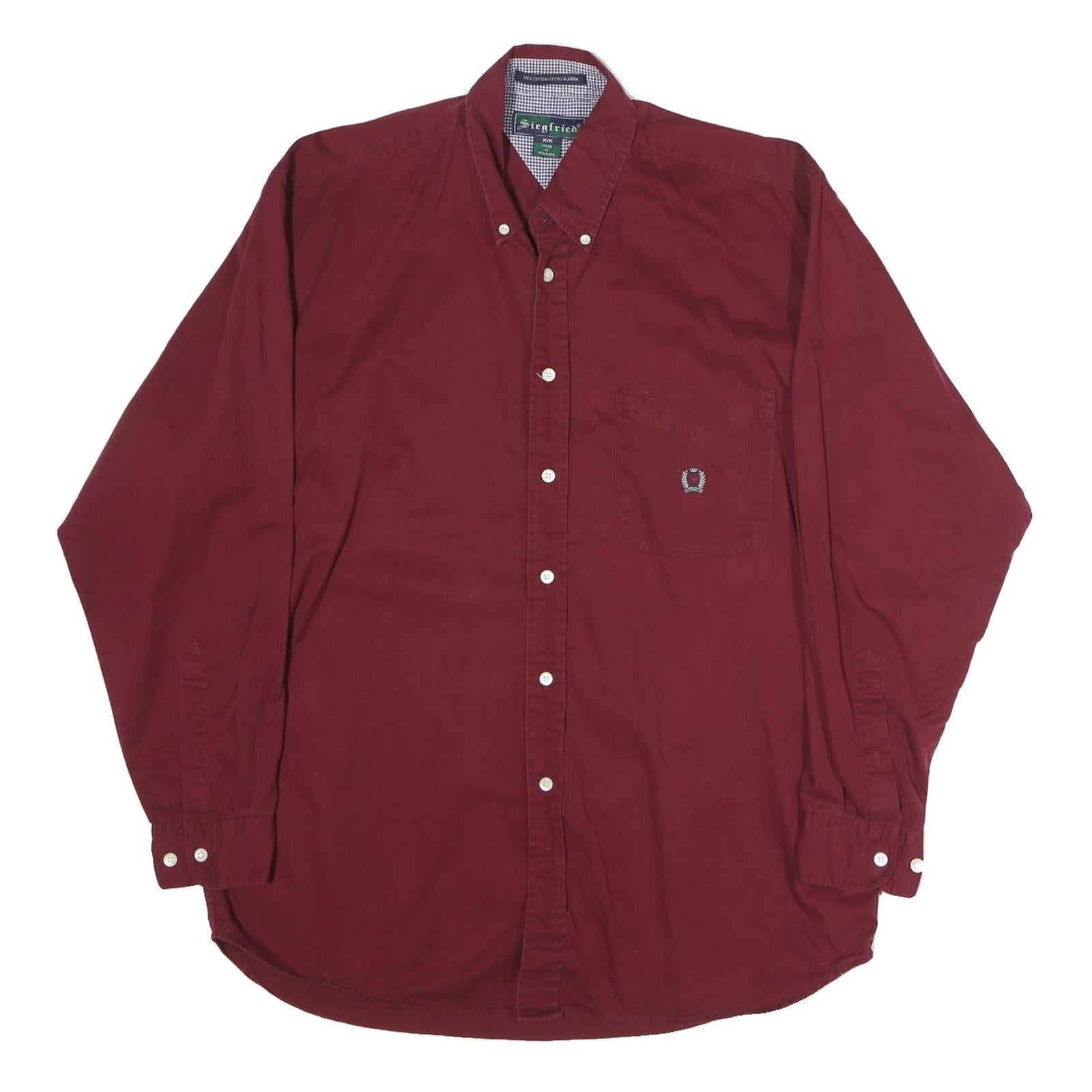 SIEGFRIED Mens Maroon Casual Cotton Shirt M Classic Button Down Long Sleeve Refurbished - N/A refurbished available on Cerqular
