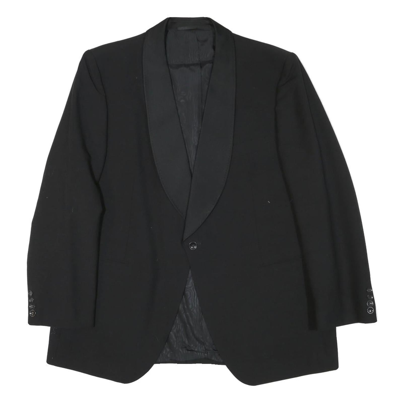 Mens Black Wool Blend Classic Jacket M Plain Button Closure Elegant Style Refurbished - N/A refurbished available on Cerqular