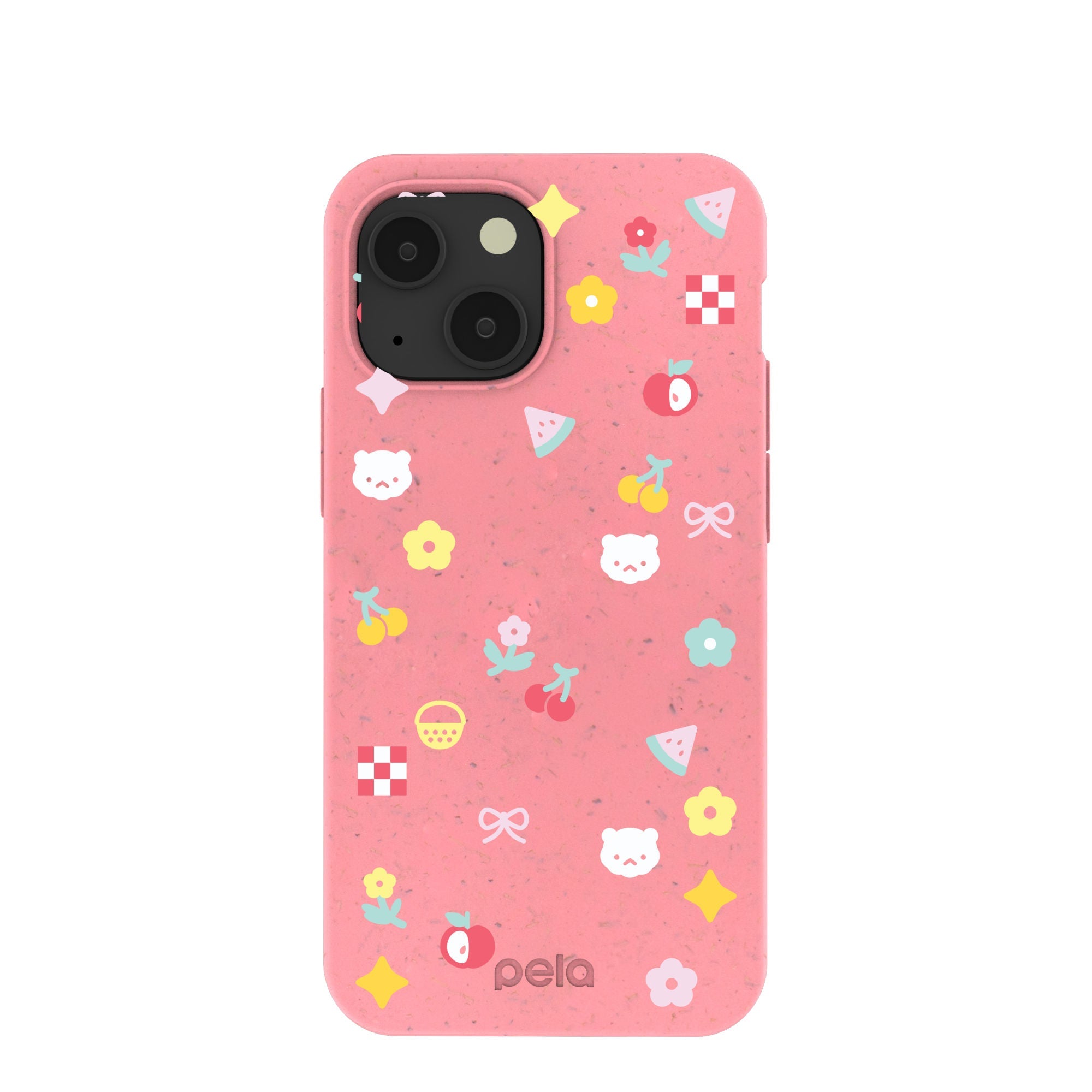 Bubblegum Pink Pretty Picnic iPhone 13 Mini Case Refurbished - Pela Case refurbished available on Cerqular