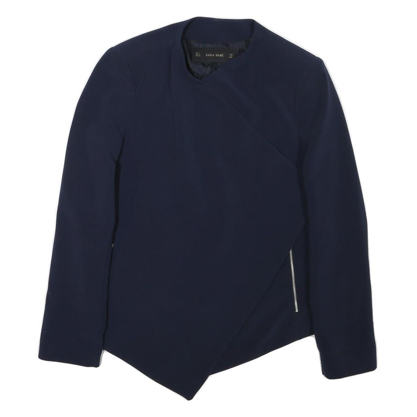 ZARA Womens Navy Blue Asymmetric Jacket L Acetate Tailored Plain Stylish Refurbished - N/A refurbished available on Cerqular