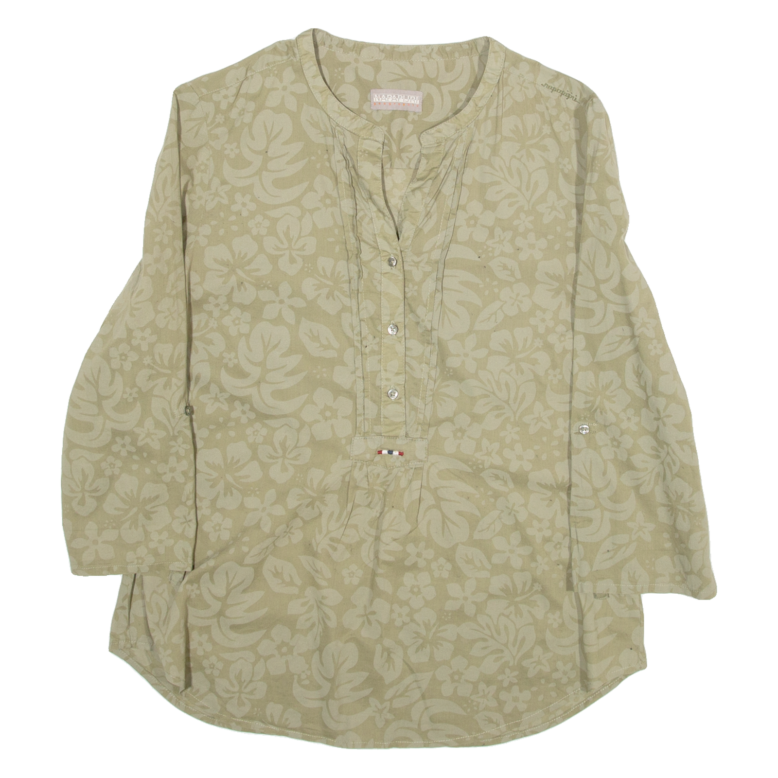 NAPAPIJRI Womens Shirt Top Green 3/4 Sleeve Silk Floral S Refurbished - N/A refurbished available on Cerqular