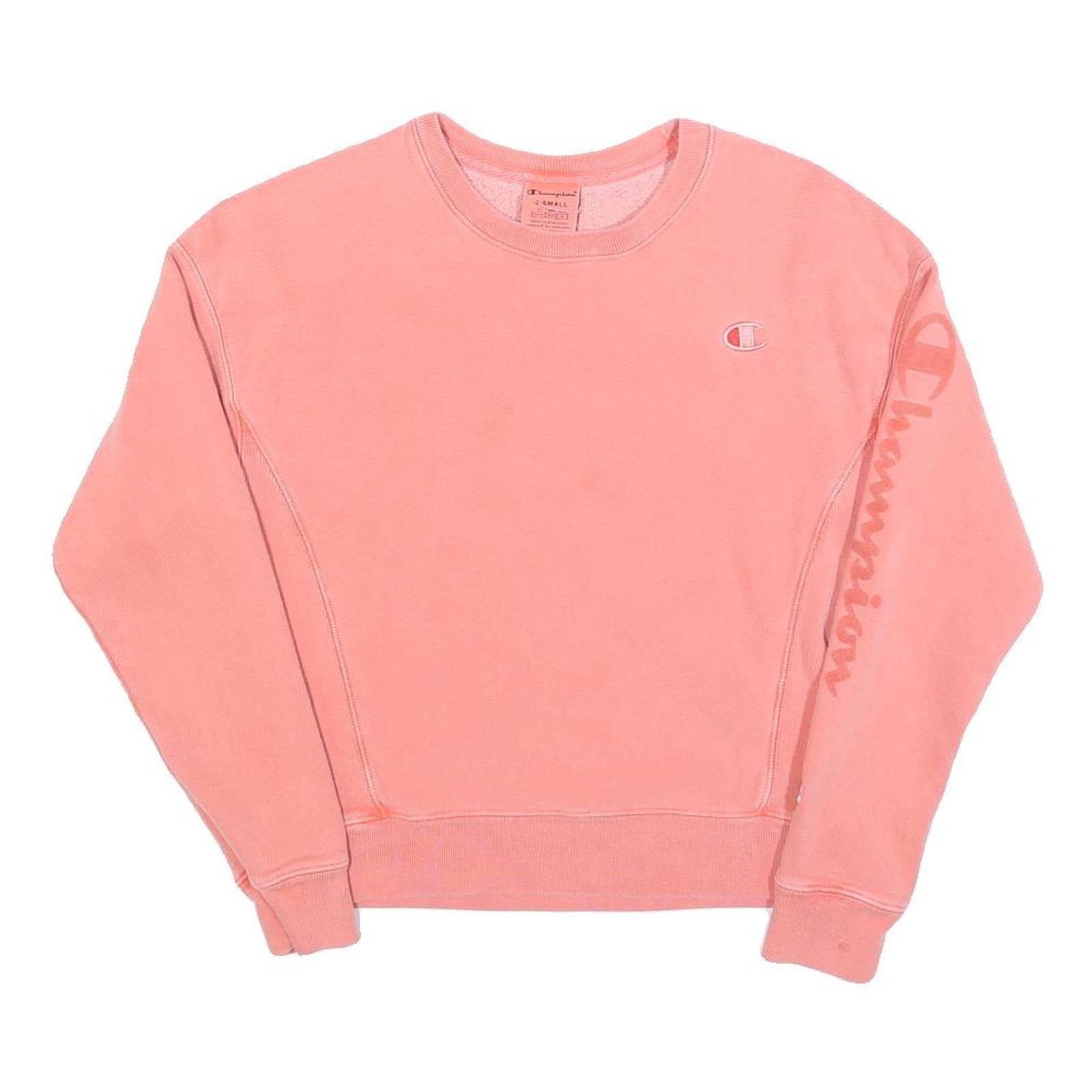 CHAMPION Womens Pink Crew Neck XS Cotton Blend Pullover Sweatshirt Logo Sleeve Refurbished - N/A refurbished available on Cerqular