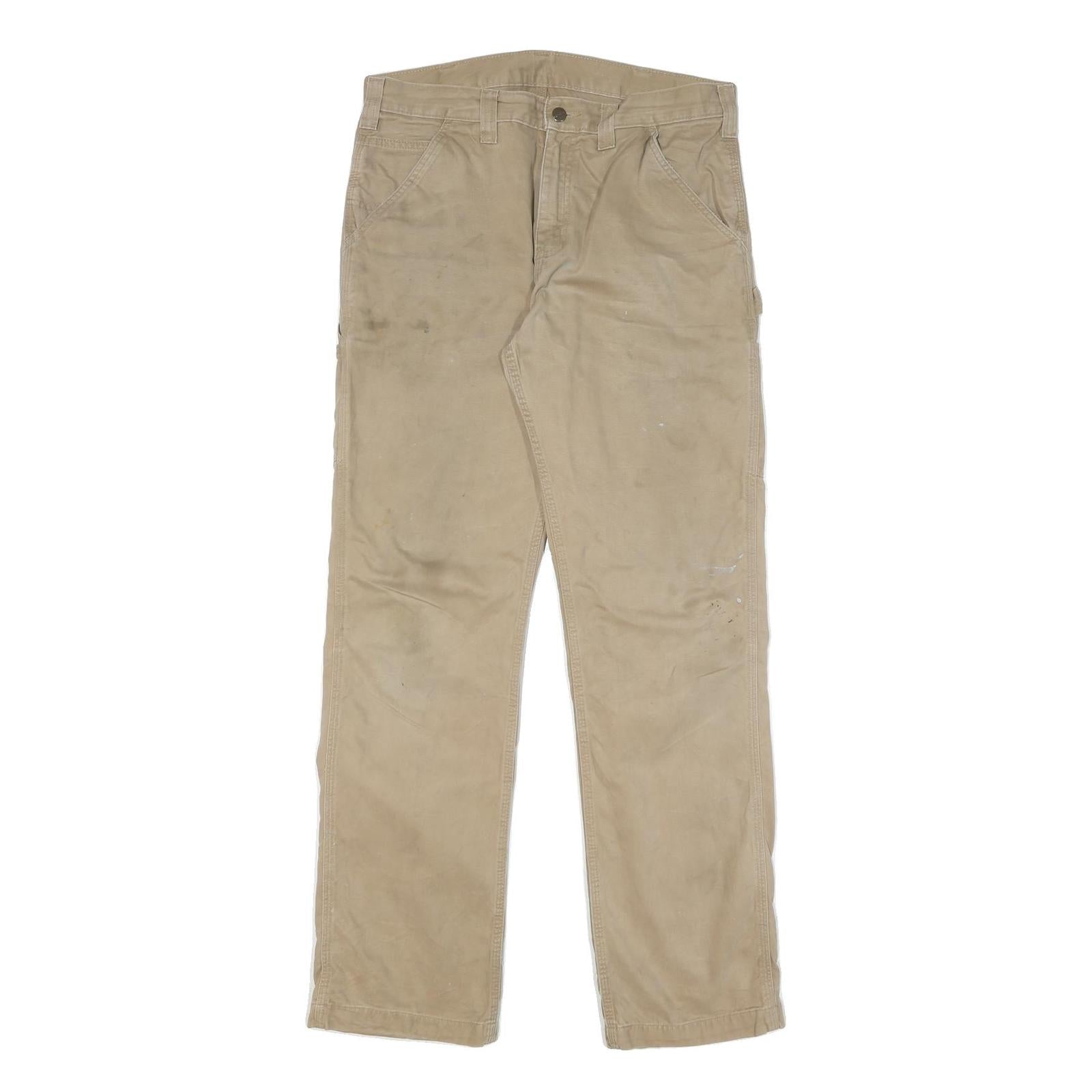 CARHARTT Mens Cotton Blend Beige Regular Fit Straight Leg Trousers W34 L33 Refurbished - N/A refurbished available on Cerqular