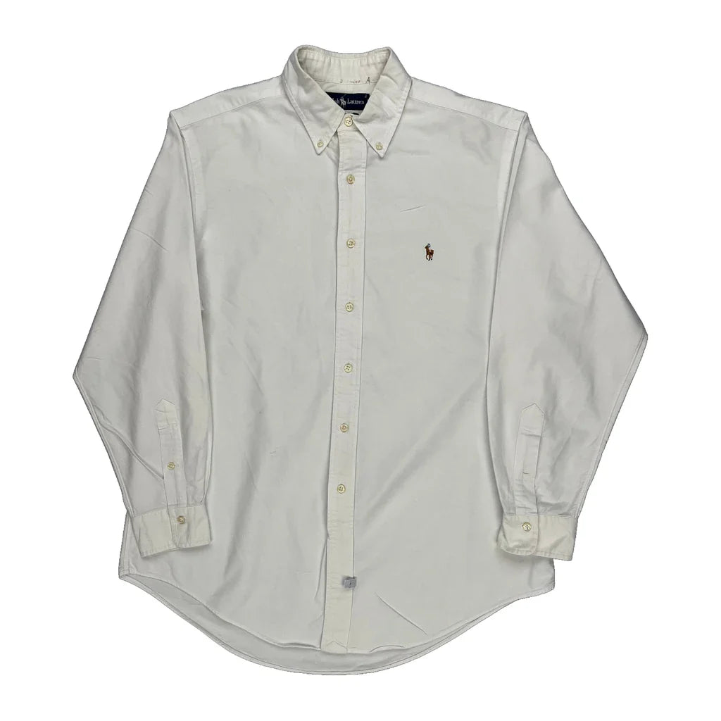 Polo Player Logo Ralph Lauren Shirt - Large White Cotton Refurbished - Thrifted (note: this is a term often used to describe second- refurbished available on Cerqular