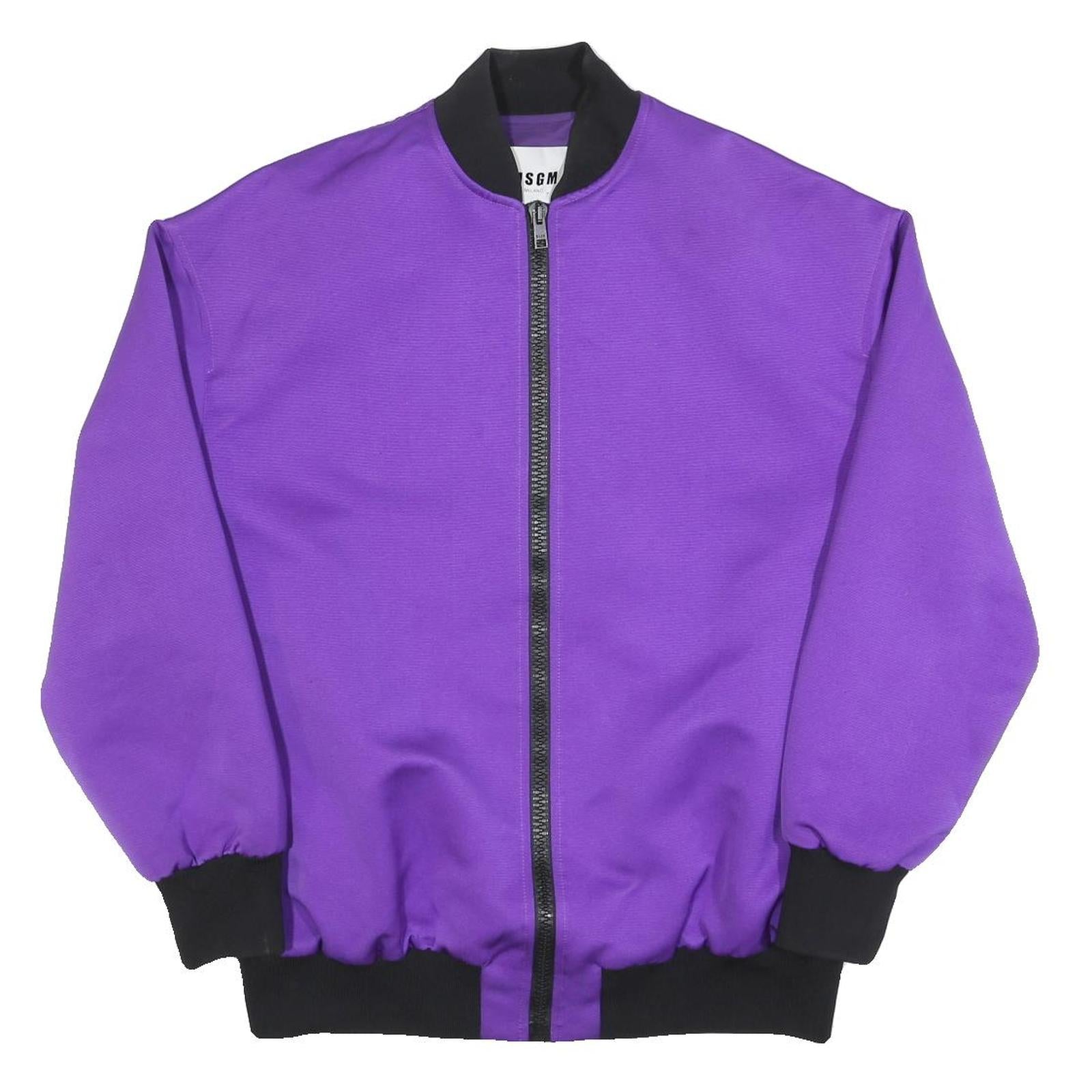 MSGM Mens Purple & Black Bomber Jacket L Polyester Plain Zip Embroidered Back Refurbished - N/A refurbished available on Cerqular