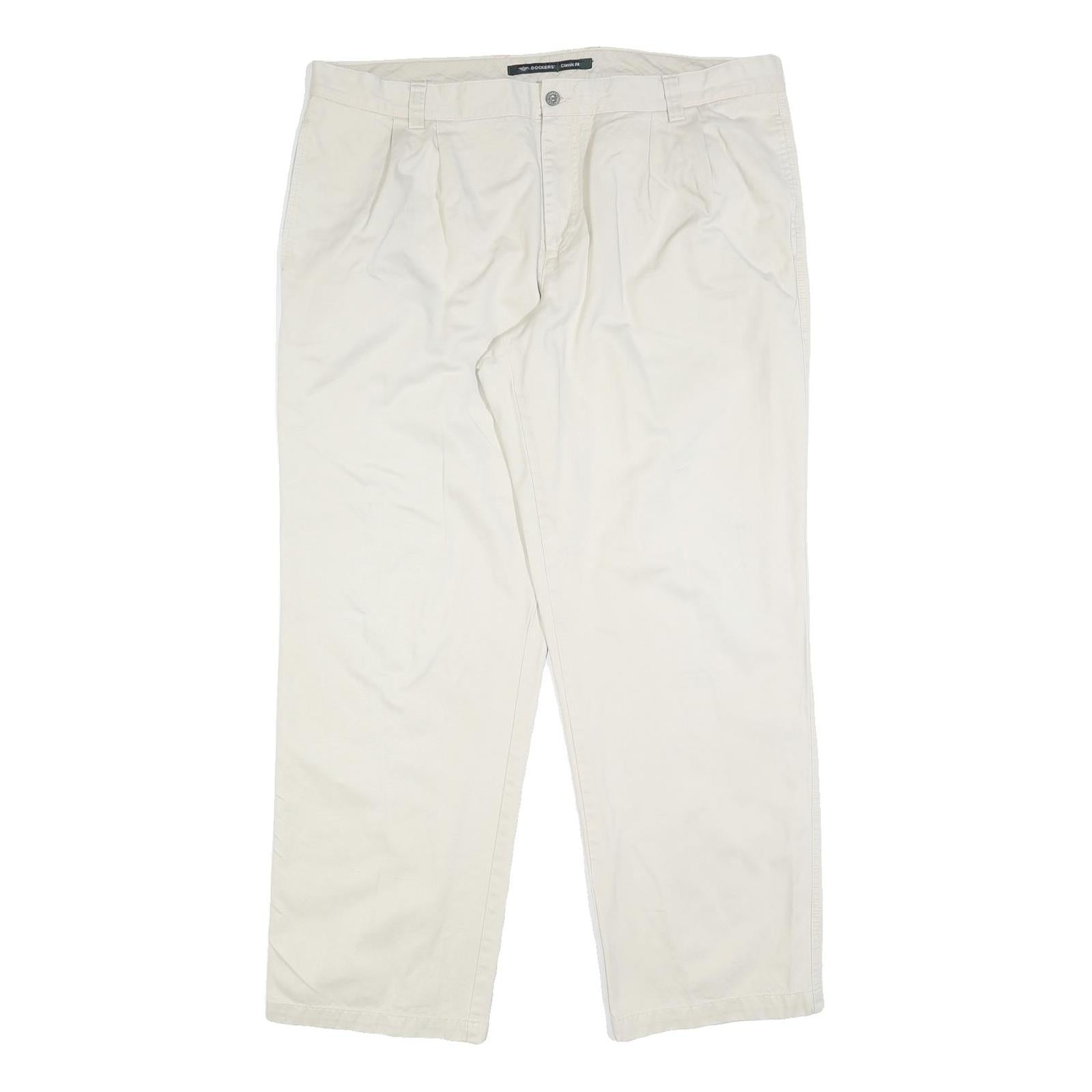 DOCKERS Mens Cotton Blend Cream Classic Fit Straight Leg Trousers W40 L32 Casual Refurbished - N/A refurbished available on Cerqular