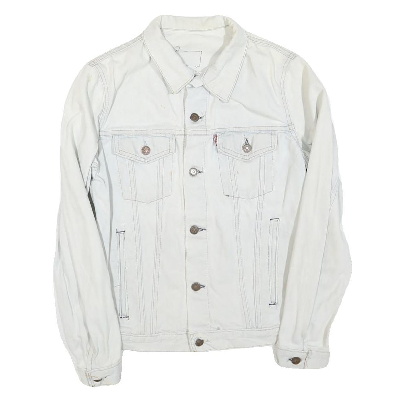 LEVI'S Mens White Cotton Blend Denim Jacket S Button Closure Classic Fit Refurbished - N/A refurbished available on Cerqular