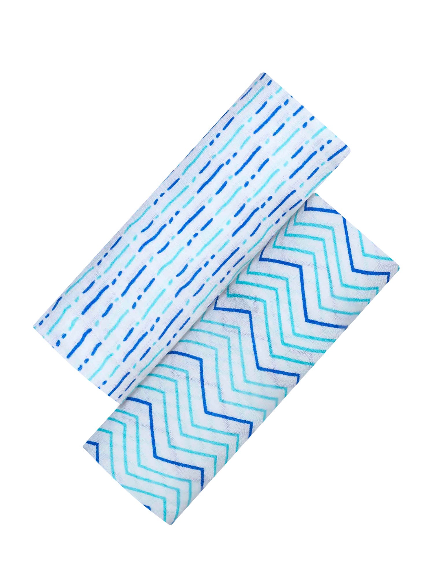 Organic Swaddle Set - Shades of Blue (Chevron & Dotty) Refurbished - Malabar Baby refurbished available on Cerqular