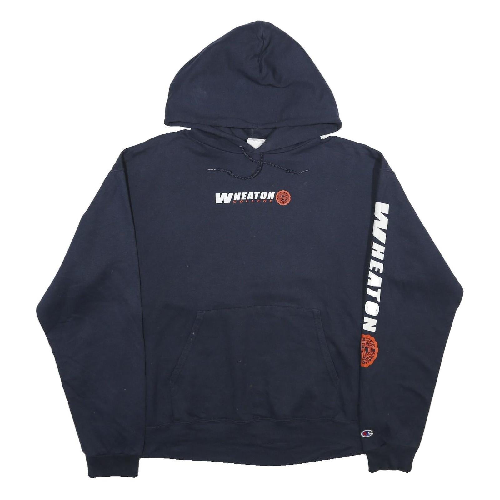CHAMPION Mens Navy Blue Wheaton College Pullover Hoodie L College Logo Refurbished - N/A refurbished available on Cerqular