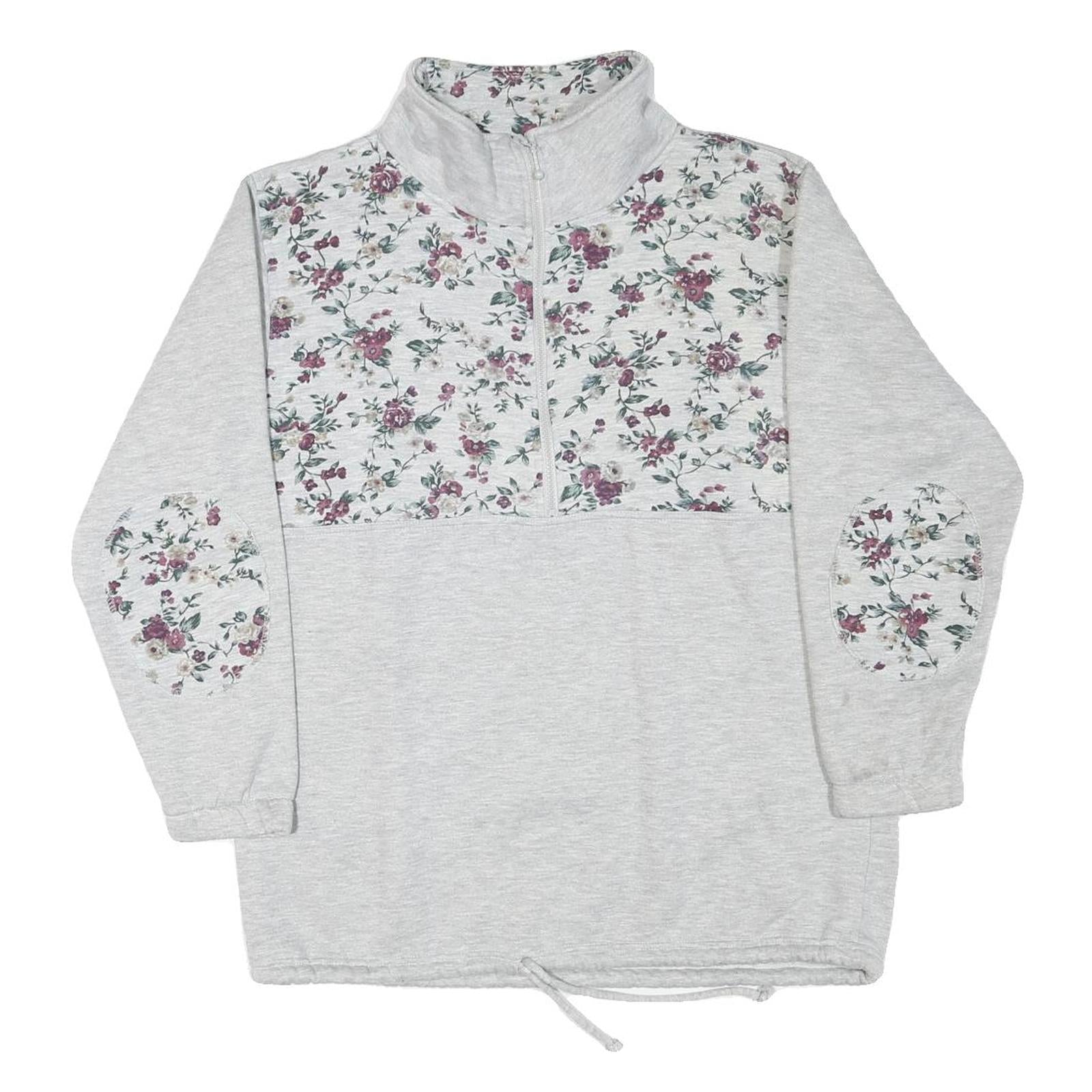 Womens Grey Floral Print Half Zip Sweatshirt M Cotton Blend Casual Style Refurbished - N/A refurbished available on Cerqular
