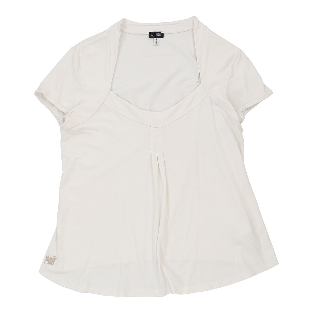 Armani Top - 3XL White Cotton Blend Refurbished - Thrifted (note: this is a term often used to describe second- refurbished available on Cerqular