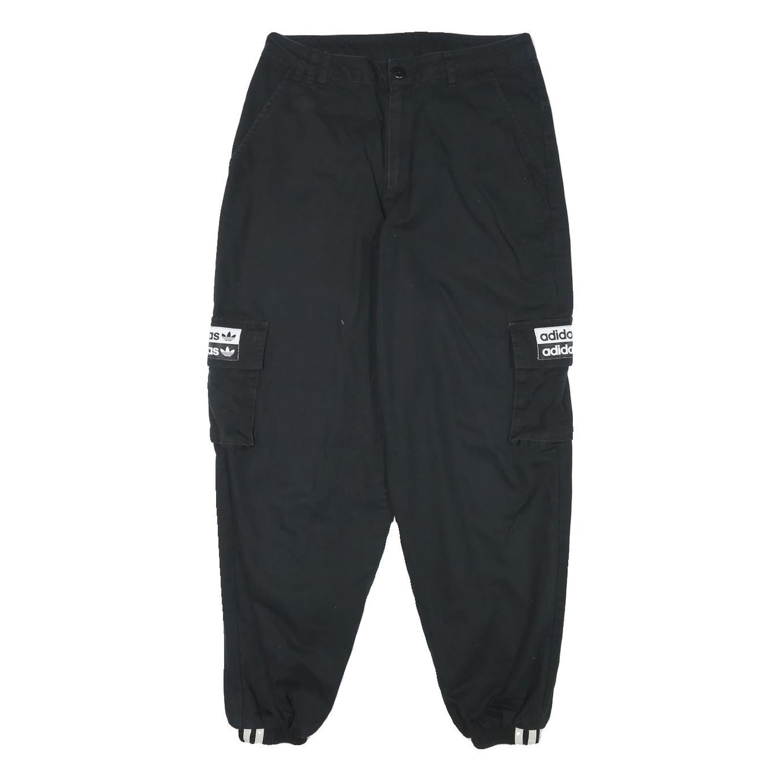 ADIDAS Mens Black Cotton Blend Relaxed Cargo Trousers W28 L26 Logo Zip Closure Refurbished - N/A refurbished available on Cerqular