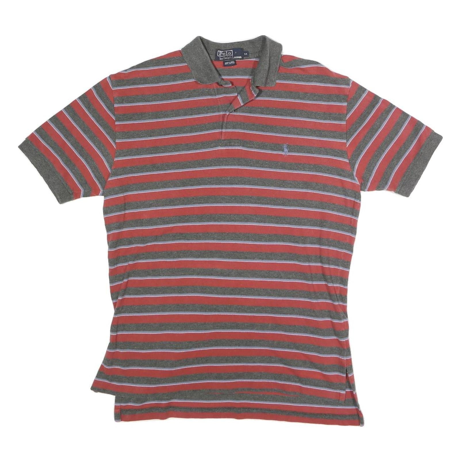 POLO RALPH LAUREN Mens Red & Grey Striped Short Sleeve Polo Shirt M Cotton Refurbished - N/A refurbished available on Cerqular
