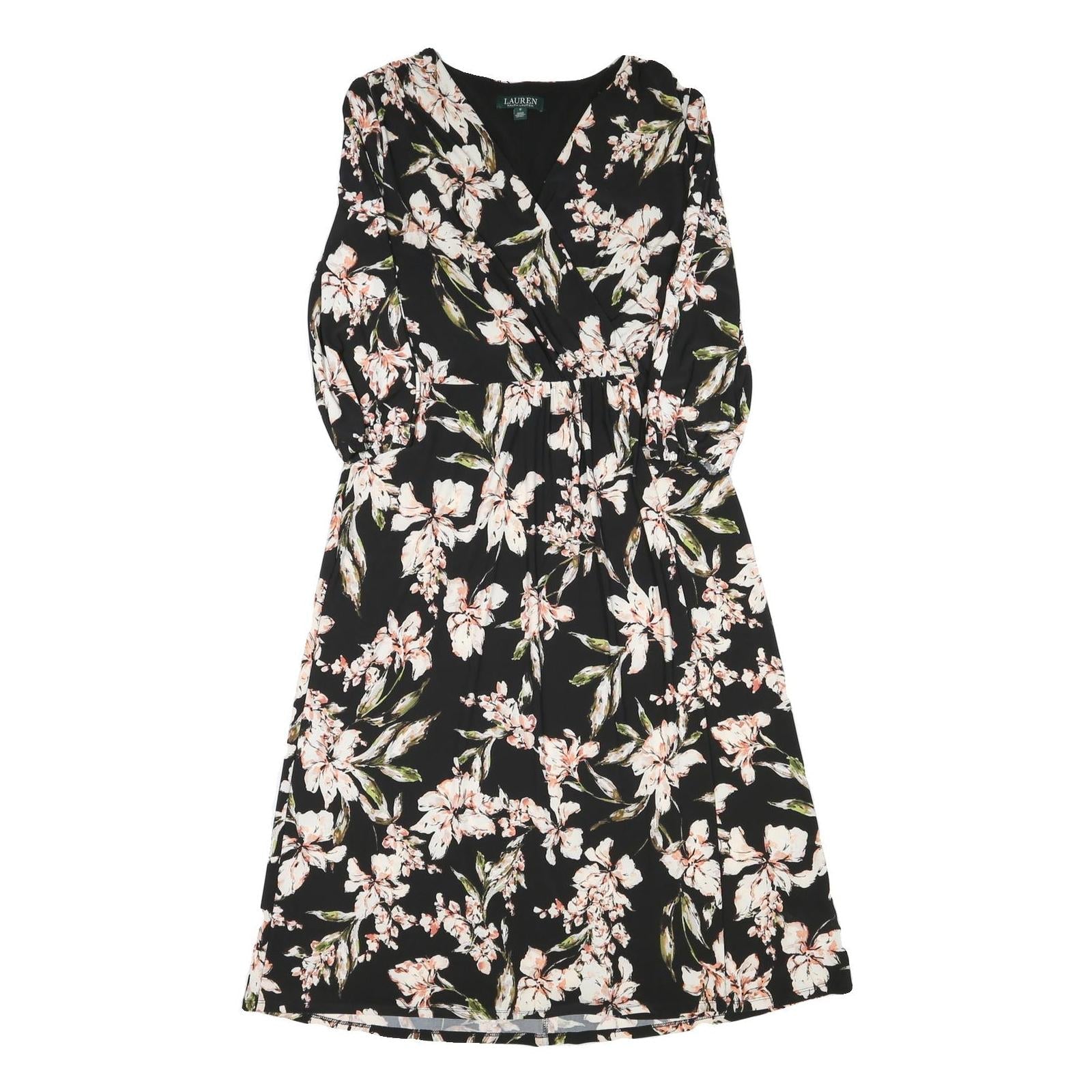 LAUREN RALPH LAUREN Womens Black Floral Wrap Dress Polyester Blend Knee Length Refurbished - N/A refurbished available on Cerqular