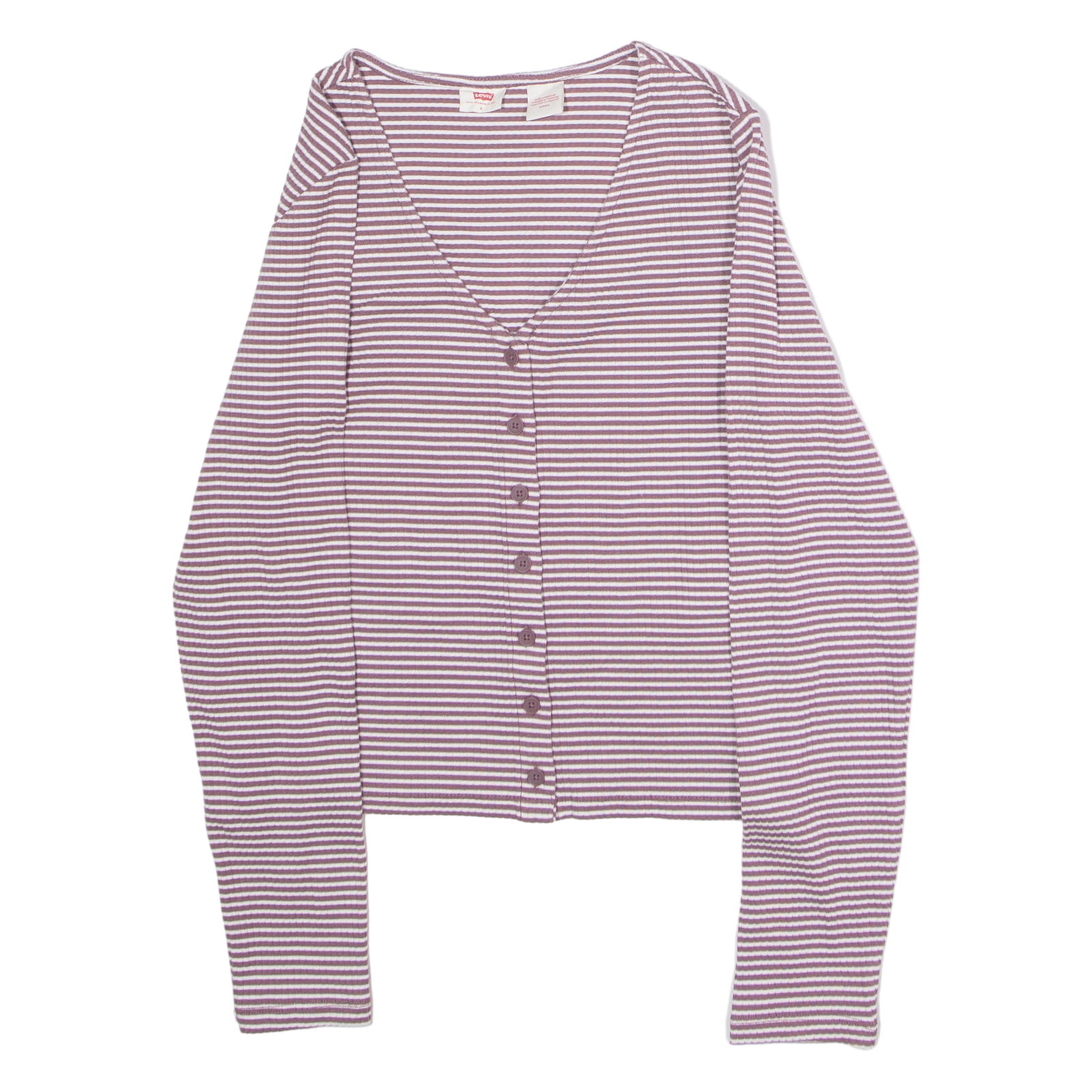 LEVI'S Womens Patterned Cardigan Maroon Striped V-Neck Tight Knit S Refurbished - N/A refurbished available on Cerqular