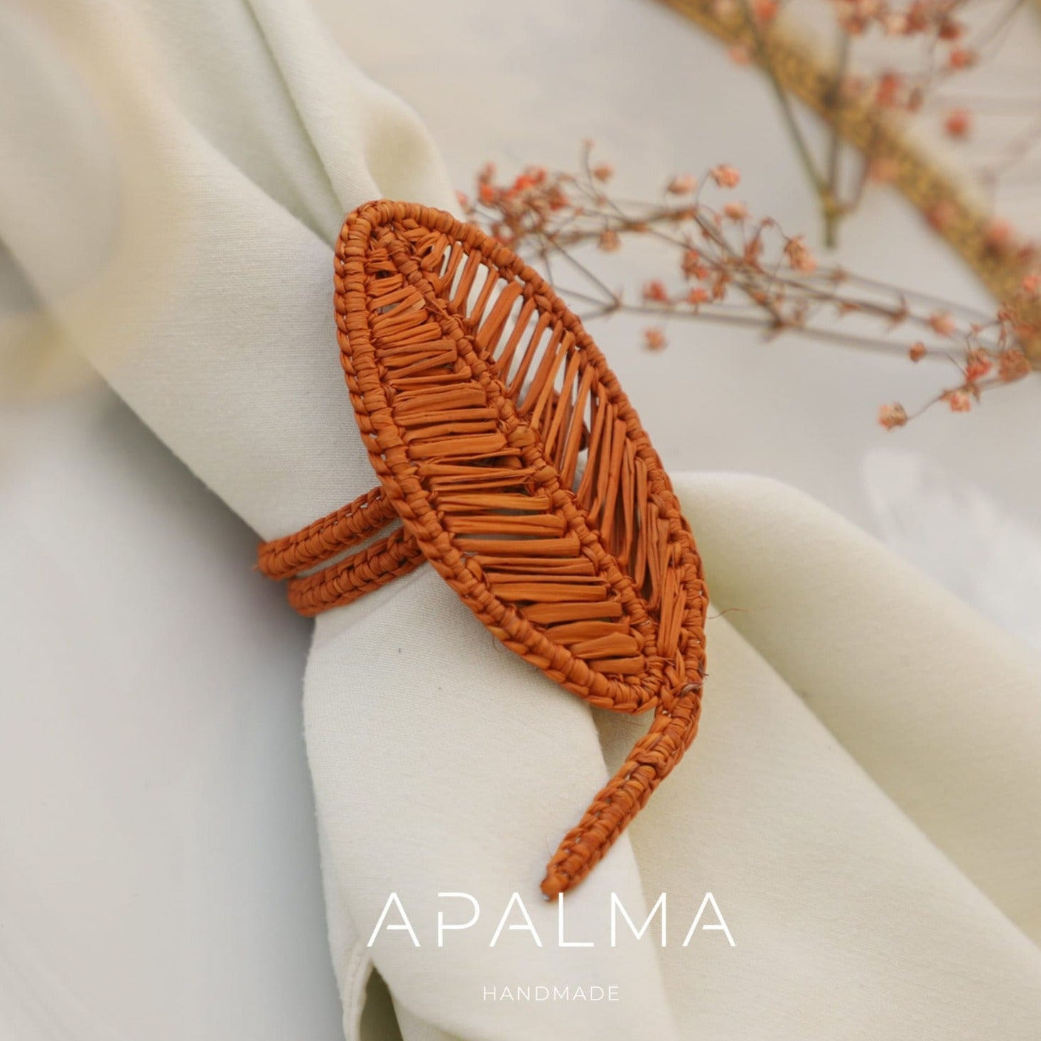 Ash Leaf Napkin Ring - Sold by Set | Pack: Pack of 4 | Color: Ochre Refurbished - Apalma Handmade refurbished available on Cerqular