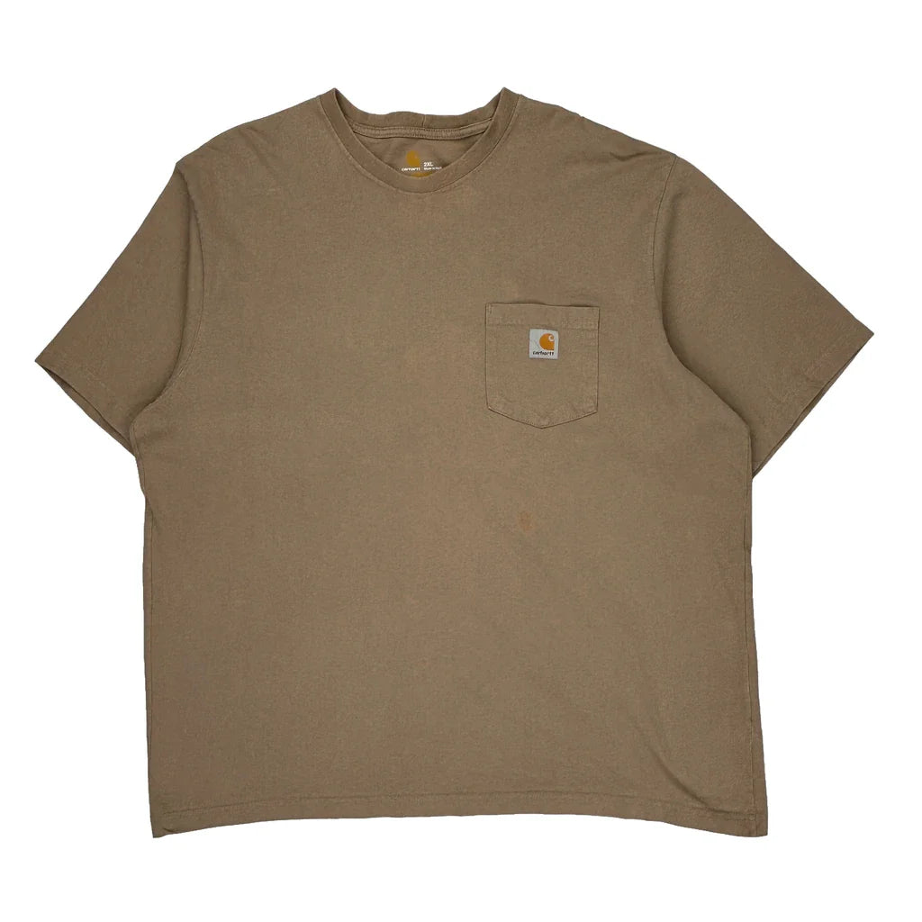 Carhartt T-Shirt - 2XL Beige Cotton Refurbished - Thrifted (note: this is a term often used to describe second- refurbished available on Cerqular