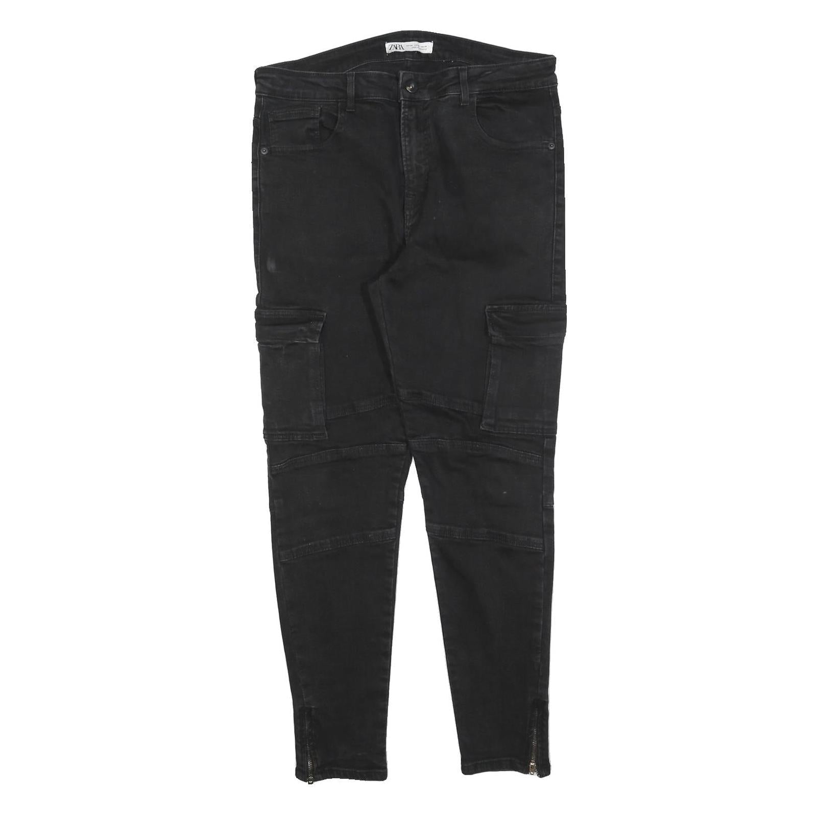 ZARA Womens Slim Black Jeans Denim W31 L27 Zip Cargo Pocket Stretch Refurbished - N/A refurbished available on Cerqular