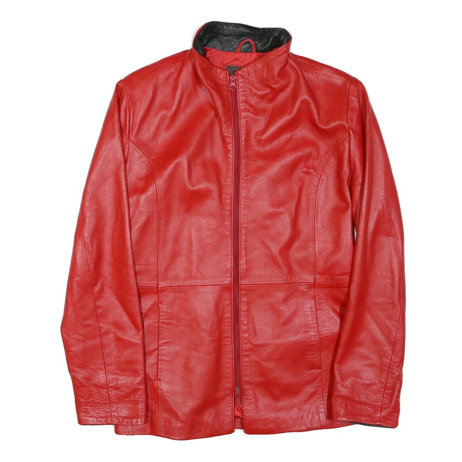 Womens Red Faux Leather Jacket S Zip Plain Stylish Slim Fit Outerwear Refurbished - N/A refurbished available on Cerqular