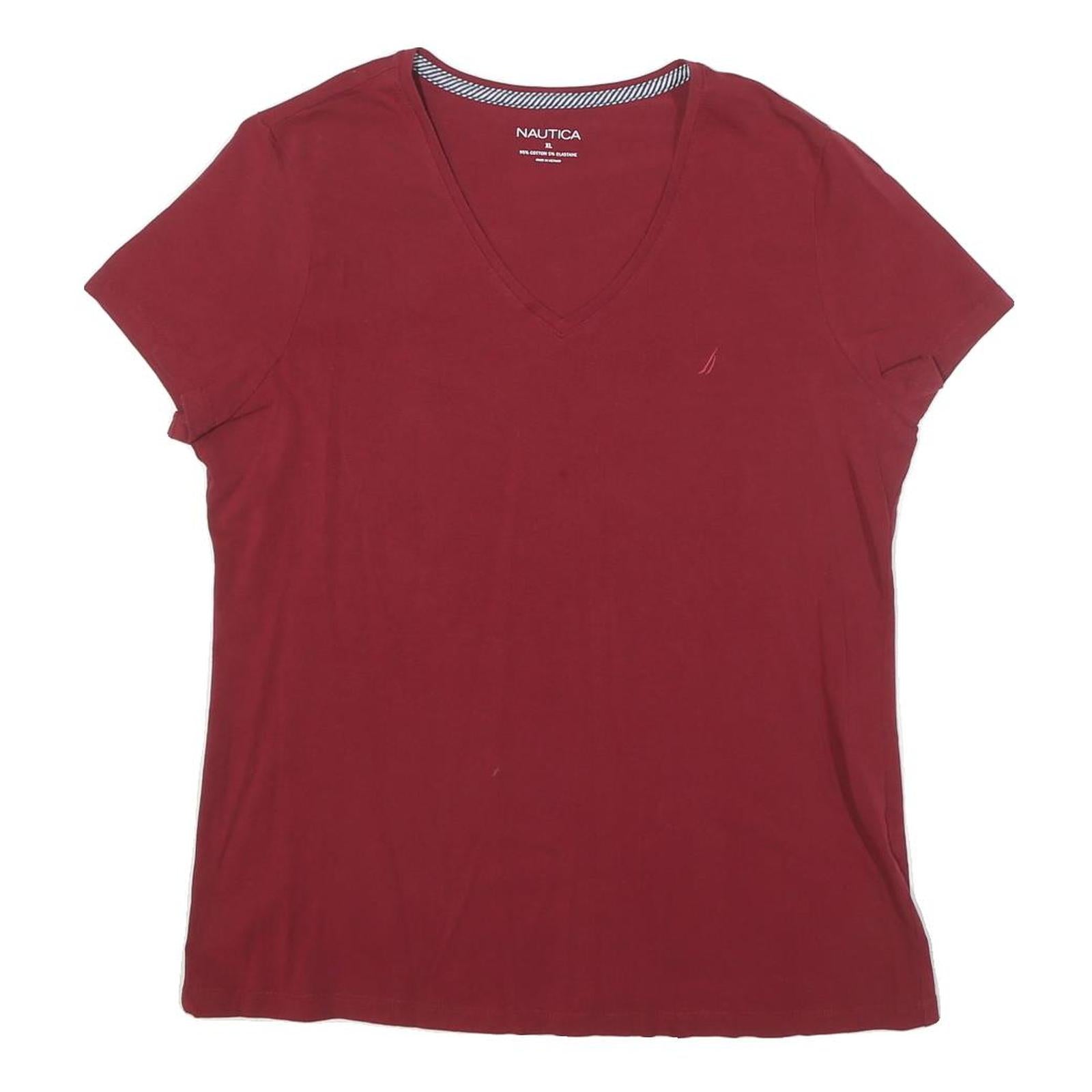 NAUTICA Womens Red Classic T-Shirt XL Short Sleeve V-Neck Cotton Blend Refurbished - N/A refurbished available on Cerqular
