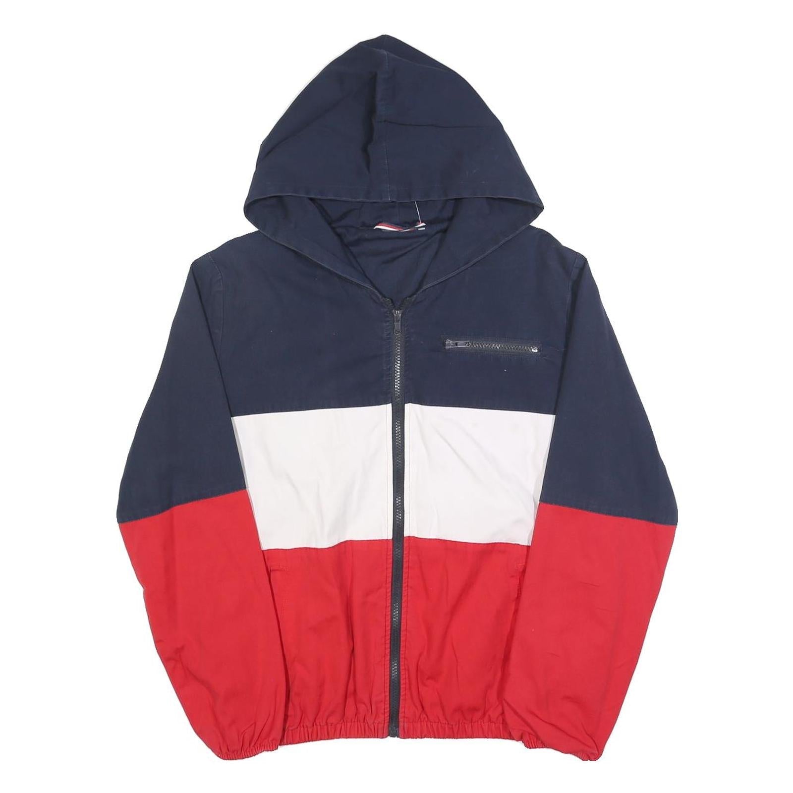 Buy Mens Navy White & Red Colourblock Casual Cotton Hooded Jacket M Zip Plain Refurbished - $32.49 Mens Navy White & Red Colourblock Casual Cotton Hooded Jacket M Zip Plain Refurbished - N/A refurbished available on Cerqular