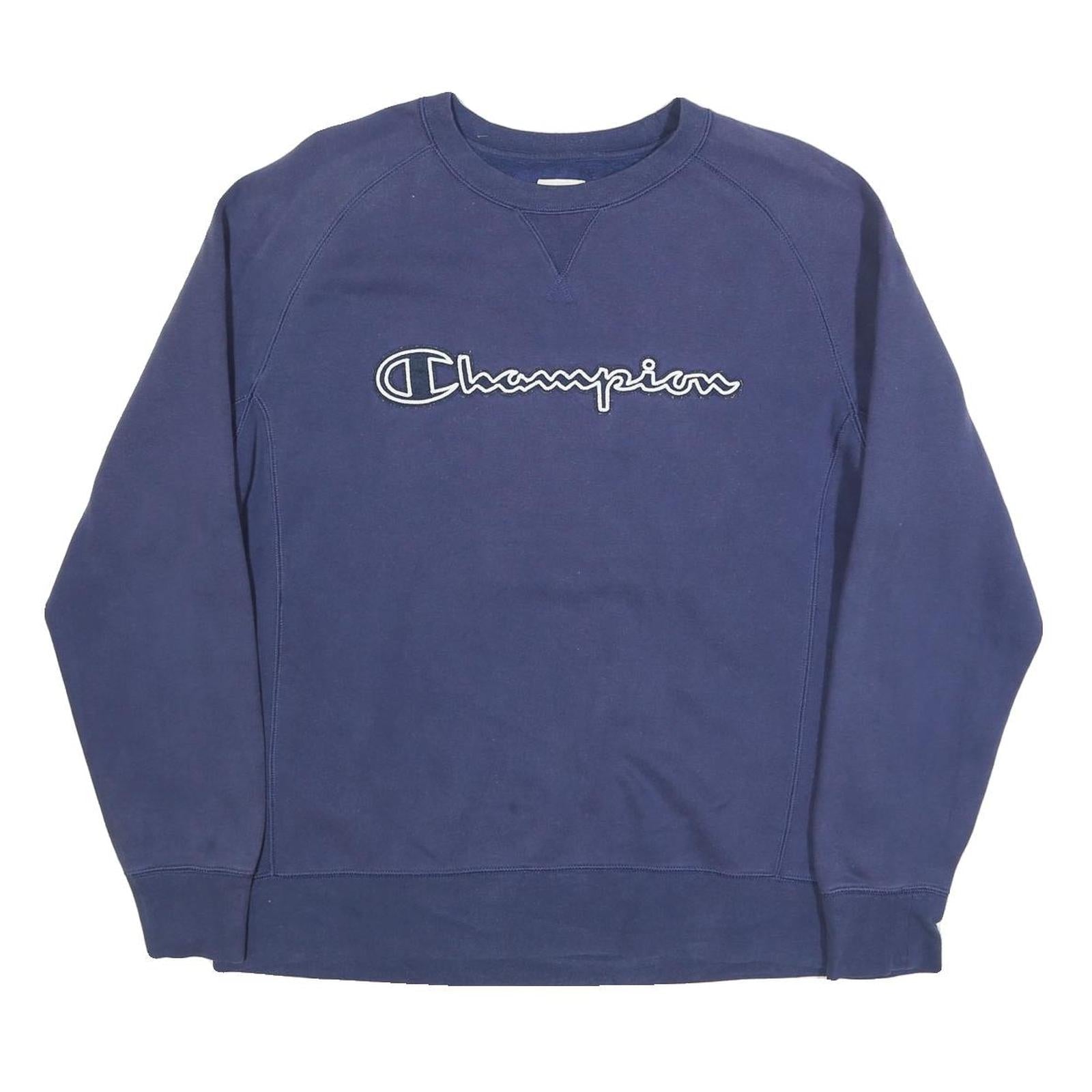 CHAMPION Mens Blue Crew Neck L Sweatshirt Cotton Blend Pullover Logo Refurbished - N/A refurbished available on Cerqular