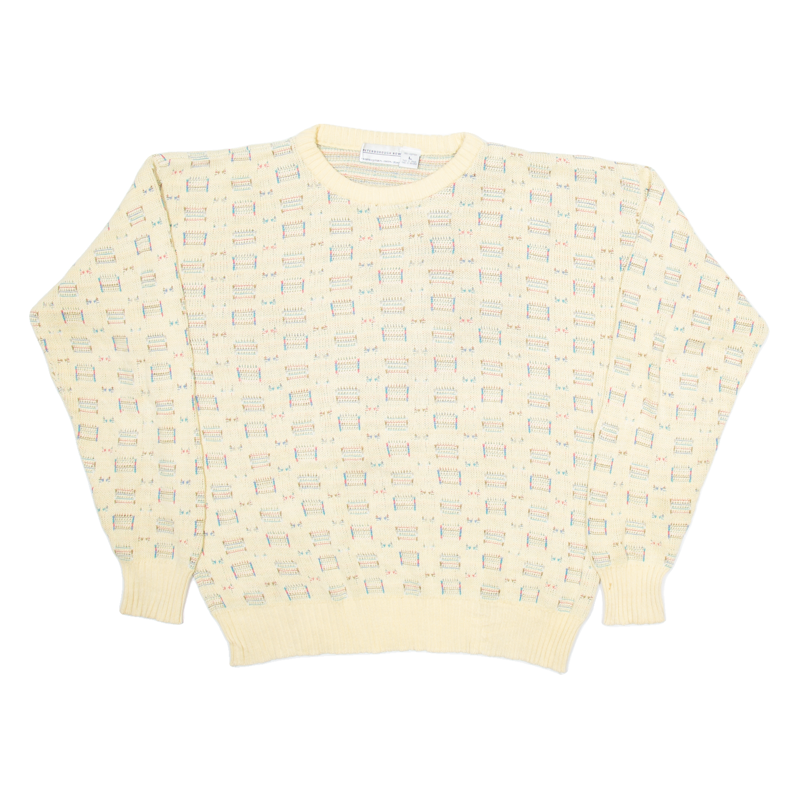 PETERBOROUGH ROW Womens Patterned Jumper Beige Geometric Tight Knit L Refurbished - N/A refurbished available on Cerqular